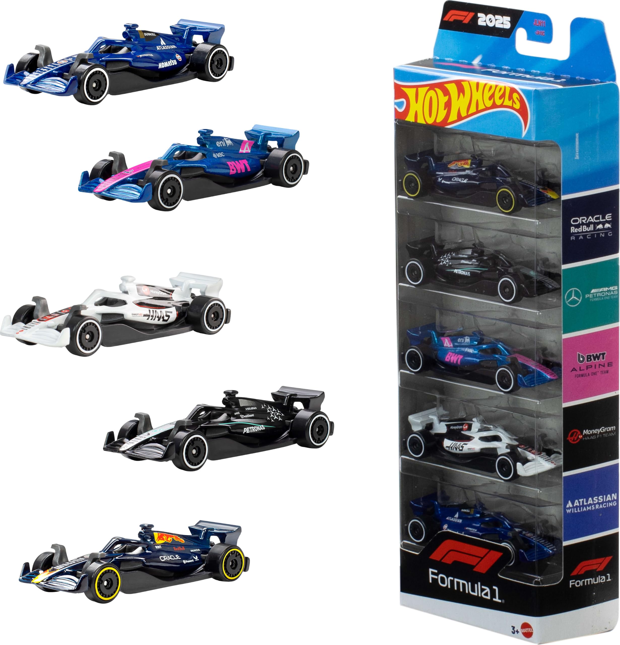 Hot Wheels Formula 1 5-Pack - 1:64 Scale Die-Cast Cars | Multicolor | Ages 3+