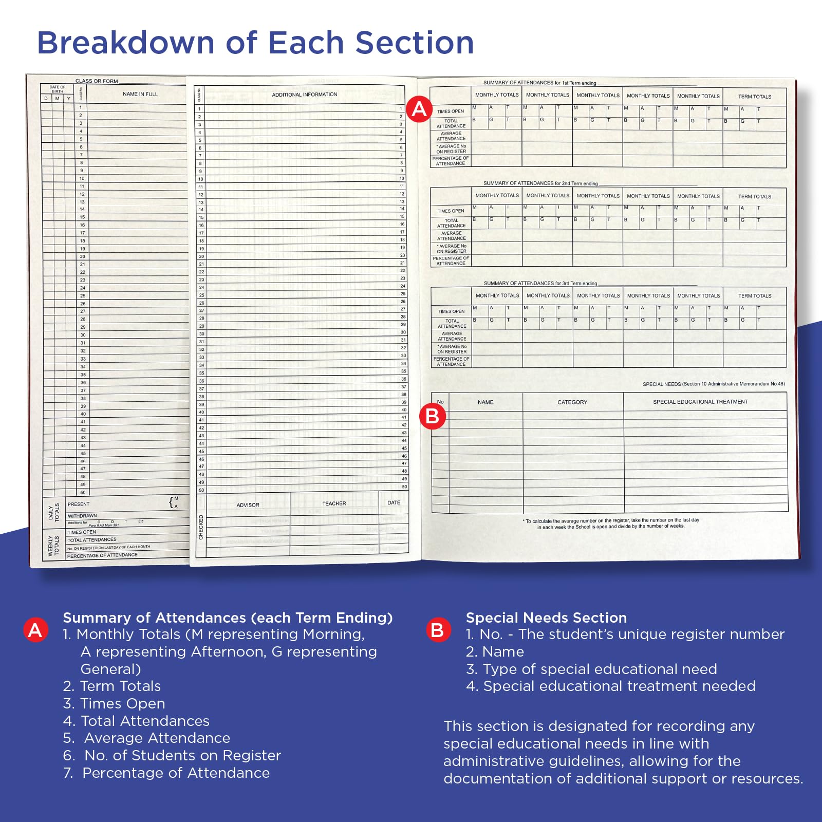 Exacompta Guildhall Attendance Register E100Z | 24 Pages | Red Manilla Cover | 326x205 mm 3