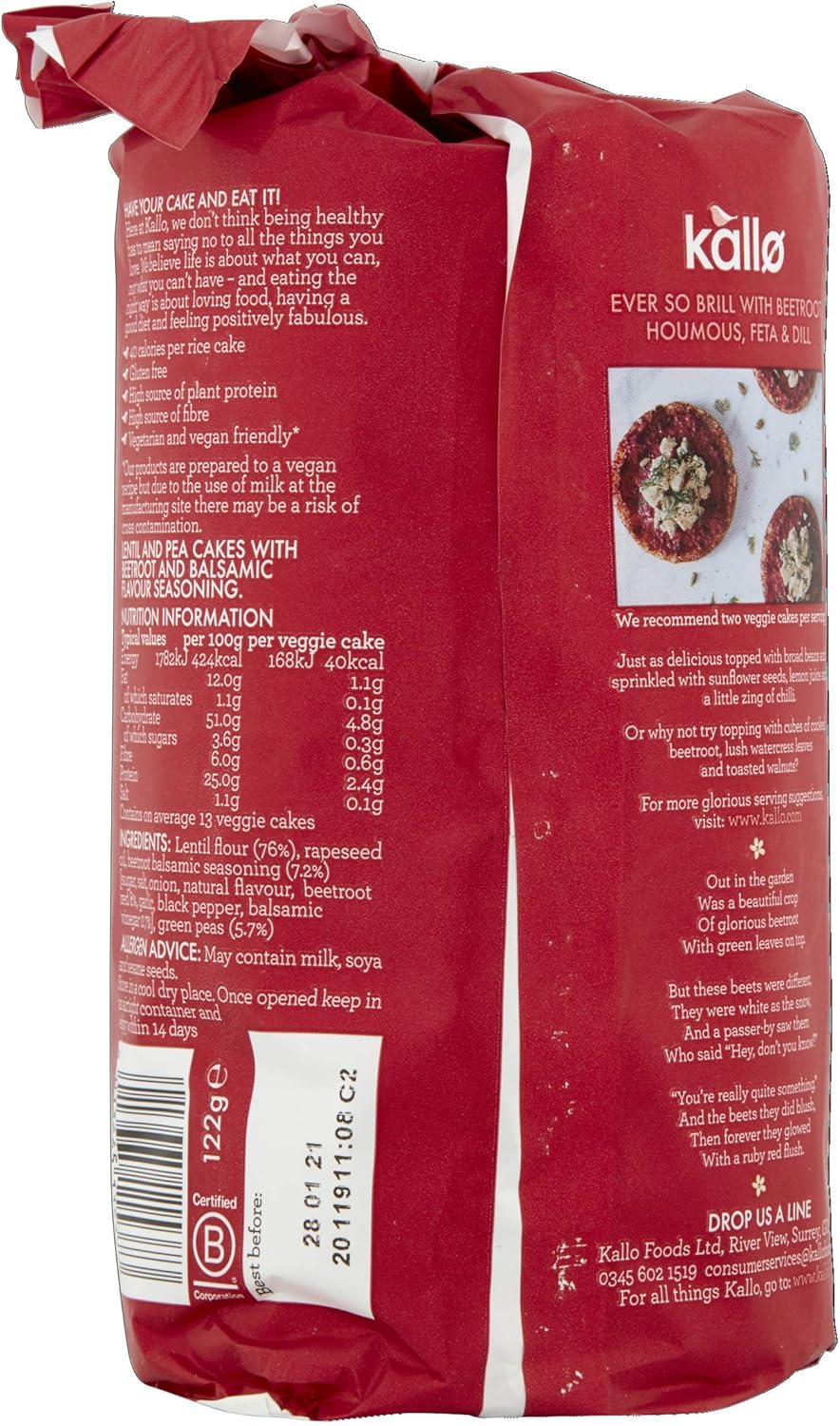 Kallo Rote-Bete-Balsamico-Gemüsekuchen, Linsen-Erbsen-Puffcracker – 122 g 4