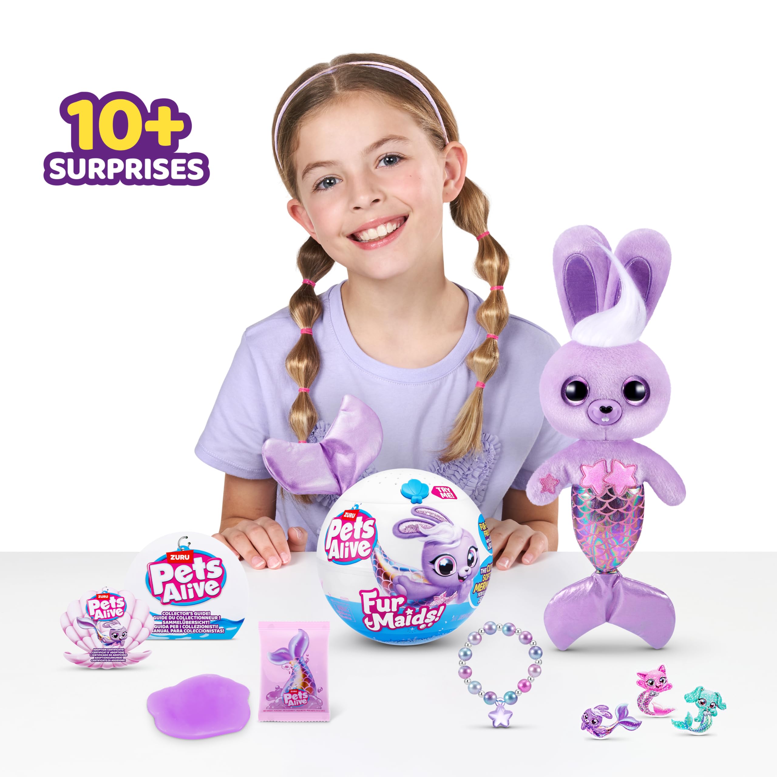 Pets Alive Furmaids by ZURU - Purple Bunny Mermaid Plush with Lights, Sounds & Interactive Play for Girls 6