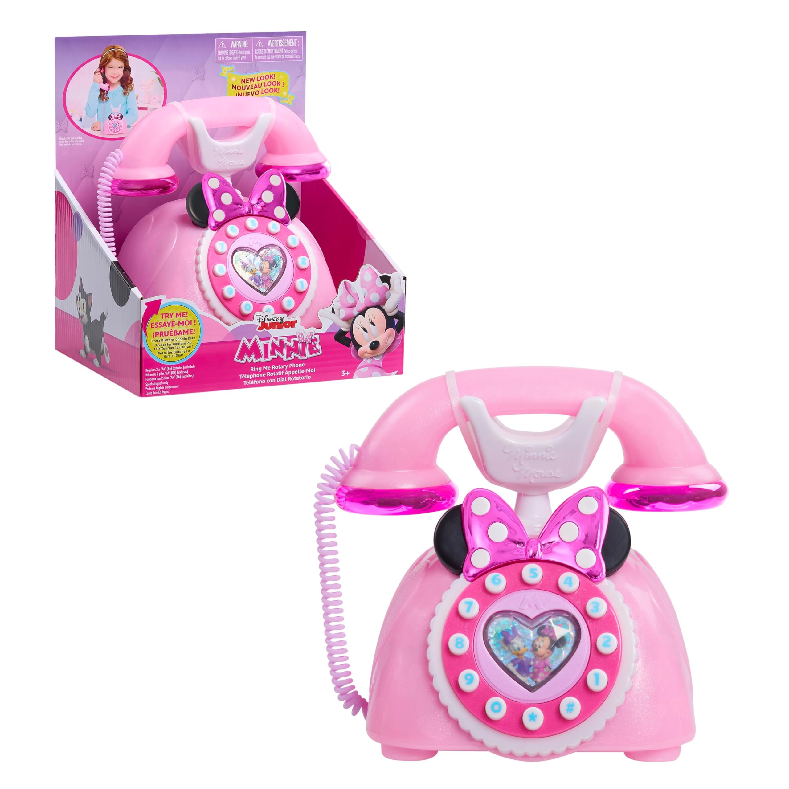 Disney Junior Minnie Mouse Ring Me Rotary Style Phone with Lights - Pretend Play Toy for Kids 3+