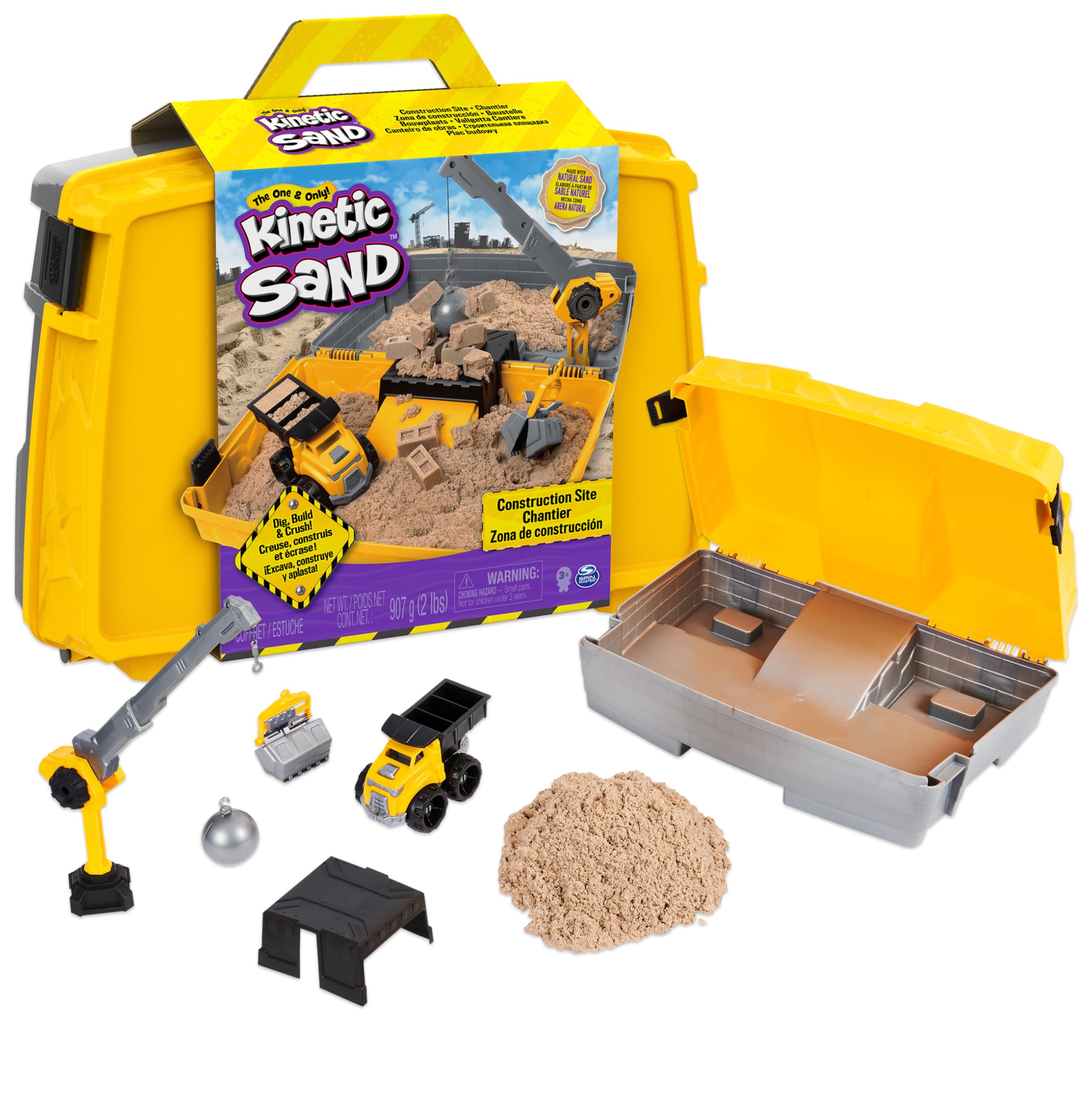 Kinetic Sand Construction Site Folding Sandbox Playset with Vehicle and 907g Sand | Ages 3+ 1