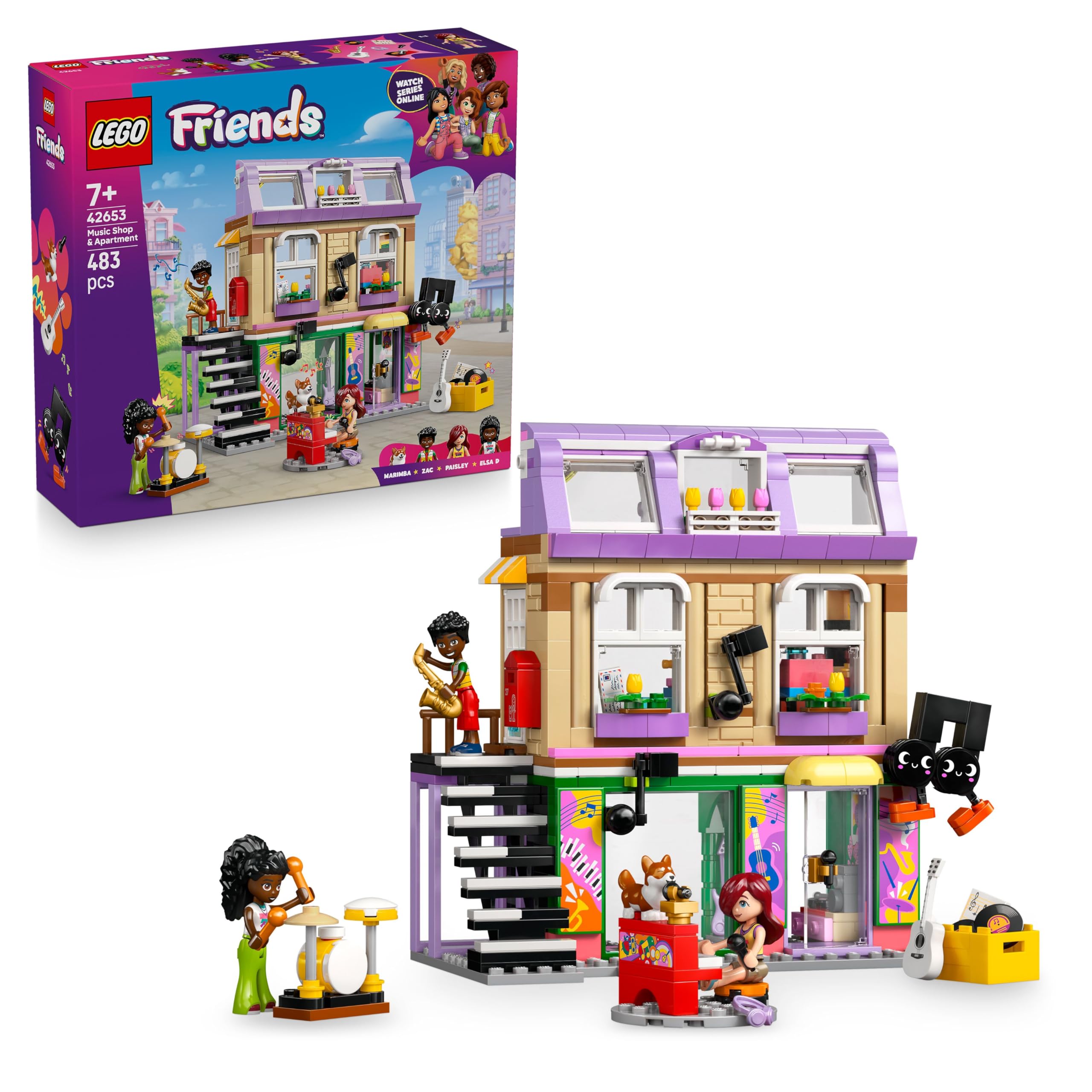 LEGO Friends Music Shop & Apartment Set 42653 - 3 Minidolls, Corgi, Music Accessories | Age 7+