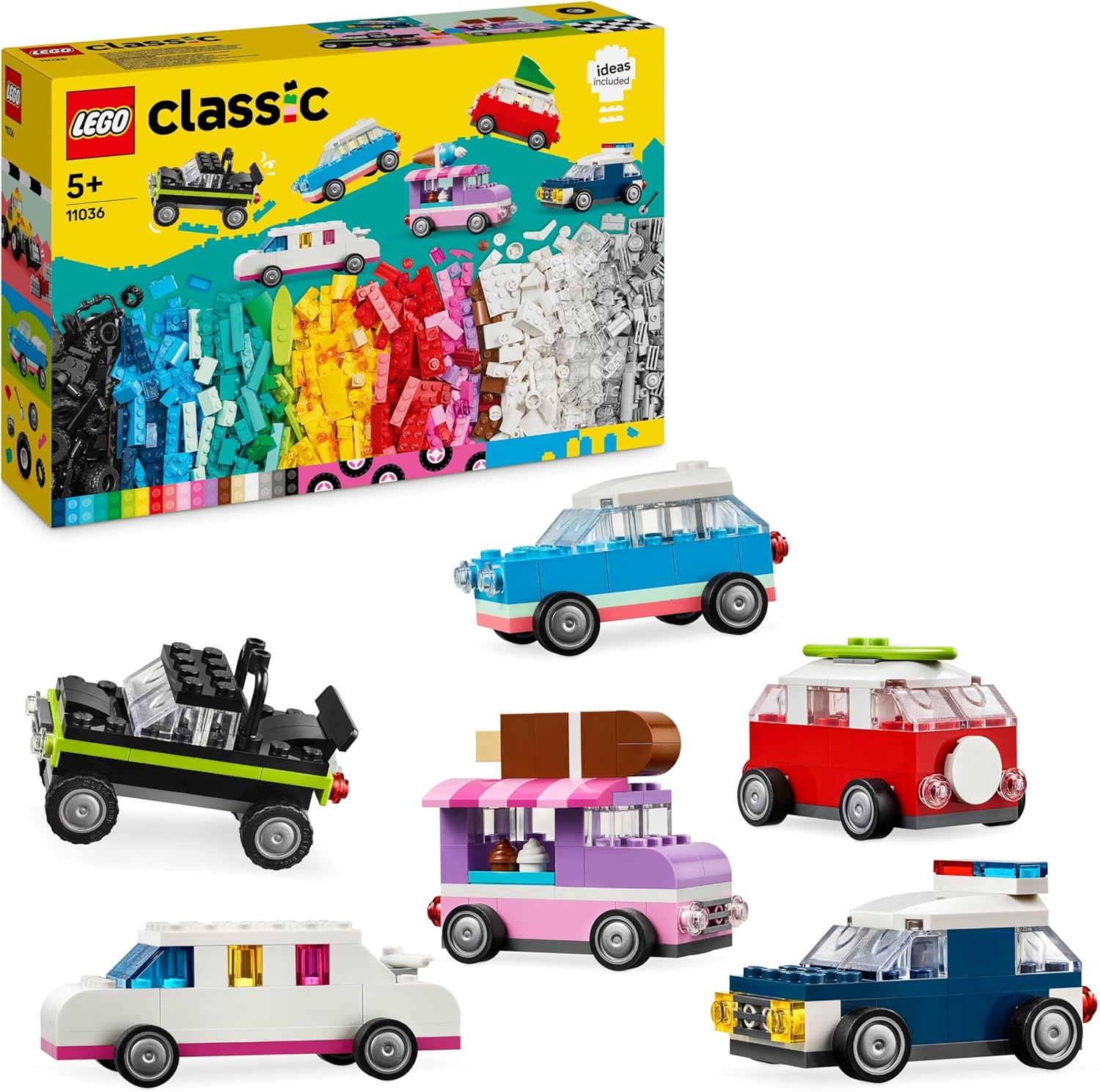 LEGO Classic Creative Vehicles - Build 8 Model Cars Including Police Car & Ice-Cream Van for Ages 5+