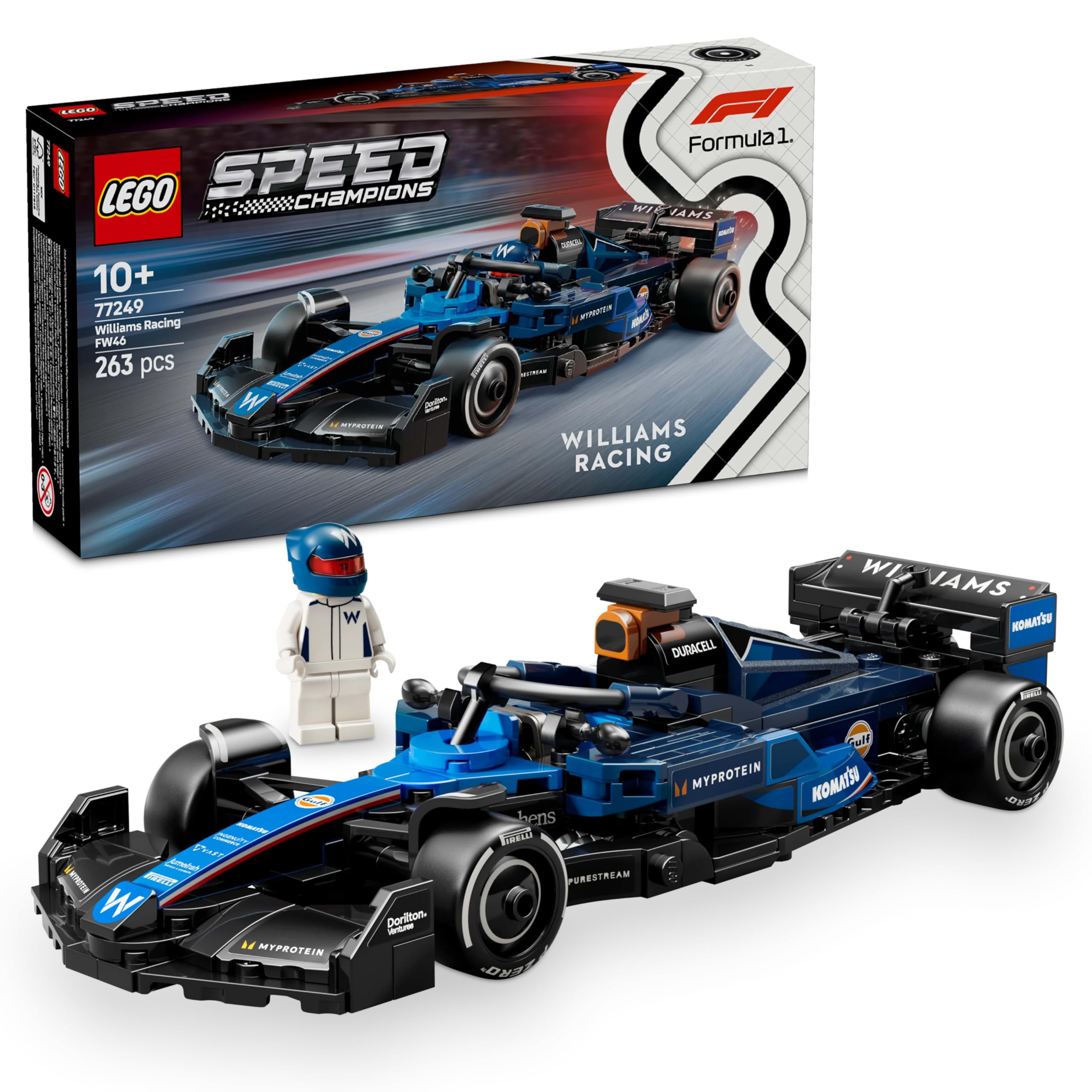 LEGO Speed ​​Champions Williams Racing FW46 F1 Rennwagen-Spielzeug mit Fahrer-Minifigur – Bauset für Kinder ab 10 Jahren