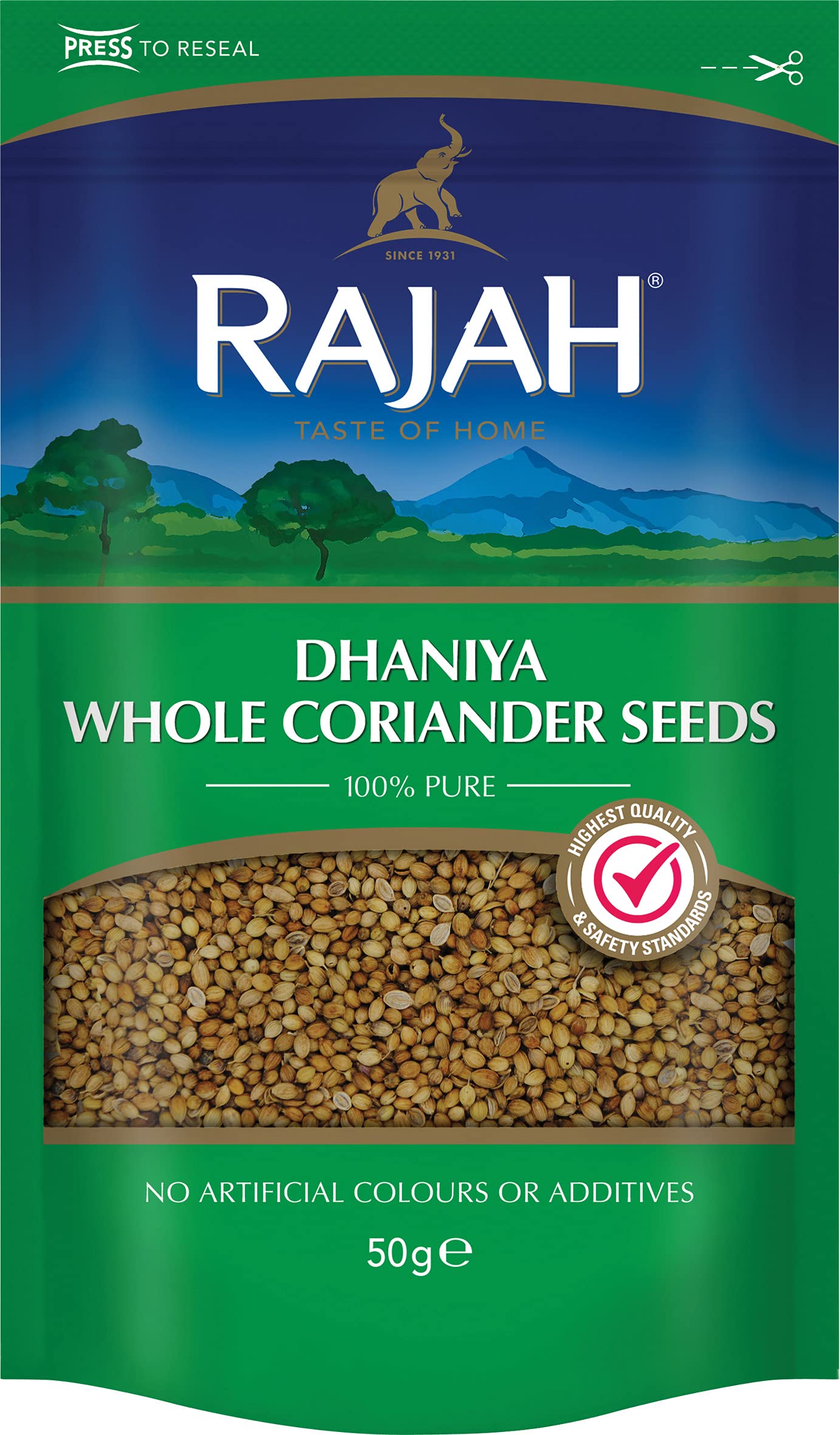 Rajah Whole Coriander Seeds - Expertly Sourced | 50g Pack | Vegetarian Approved