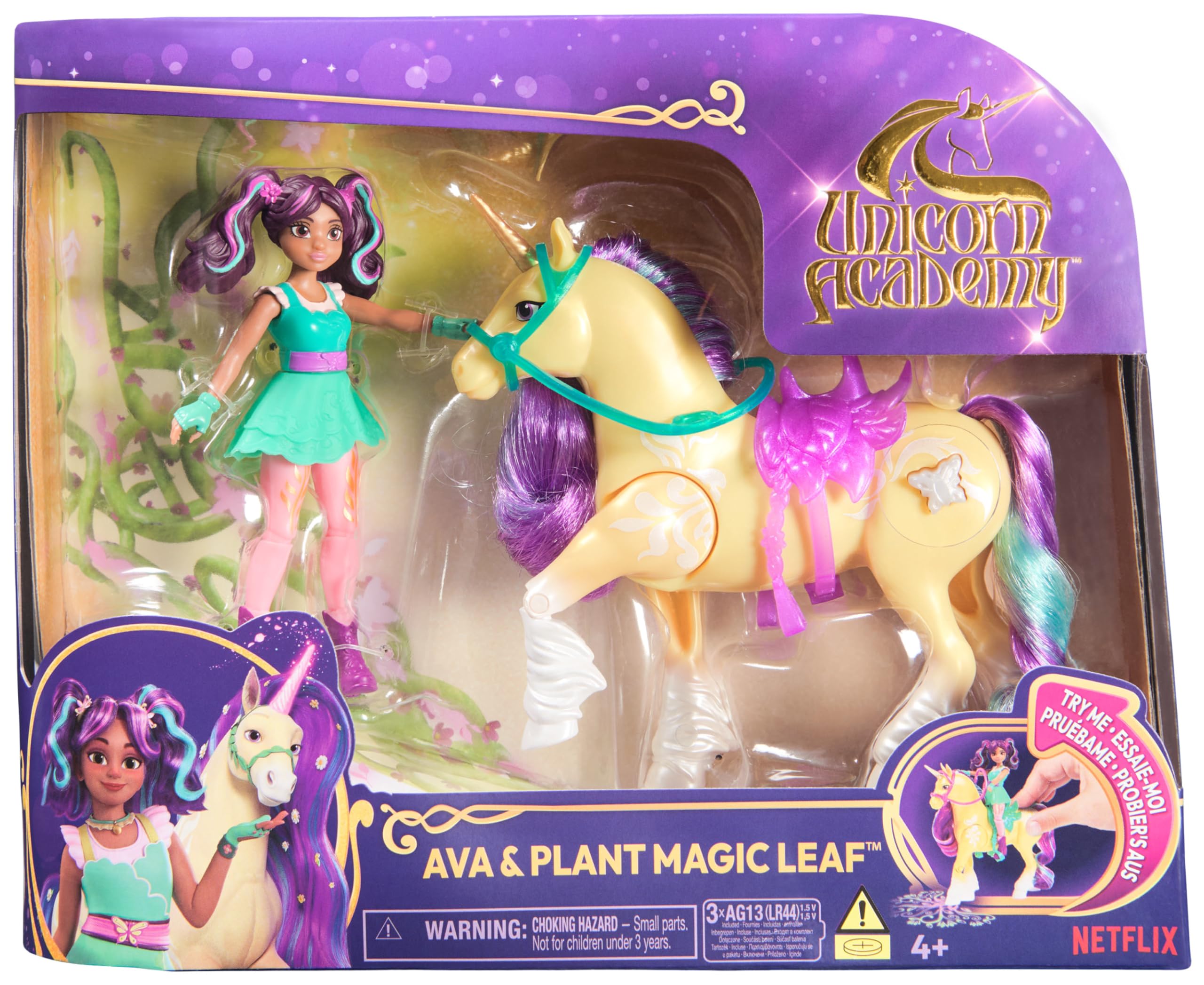 Unicorn Academy Ava & Leaf Plant Magic Playset - Light-Up Unicorn Toy with Poseable Doll for Ages 4+