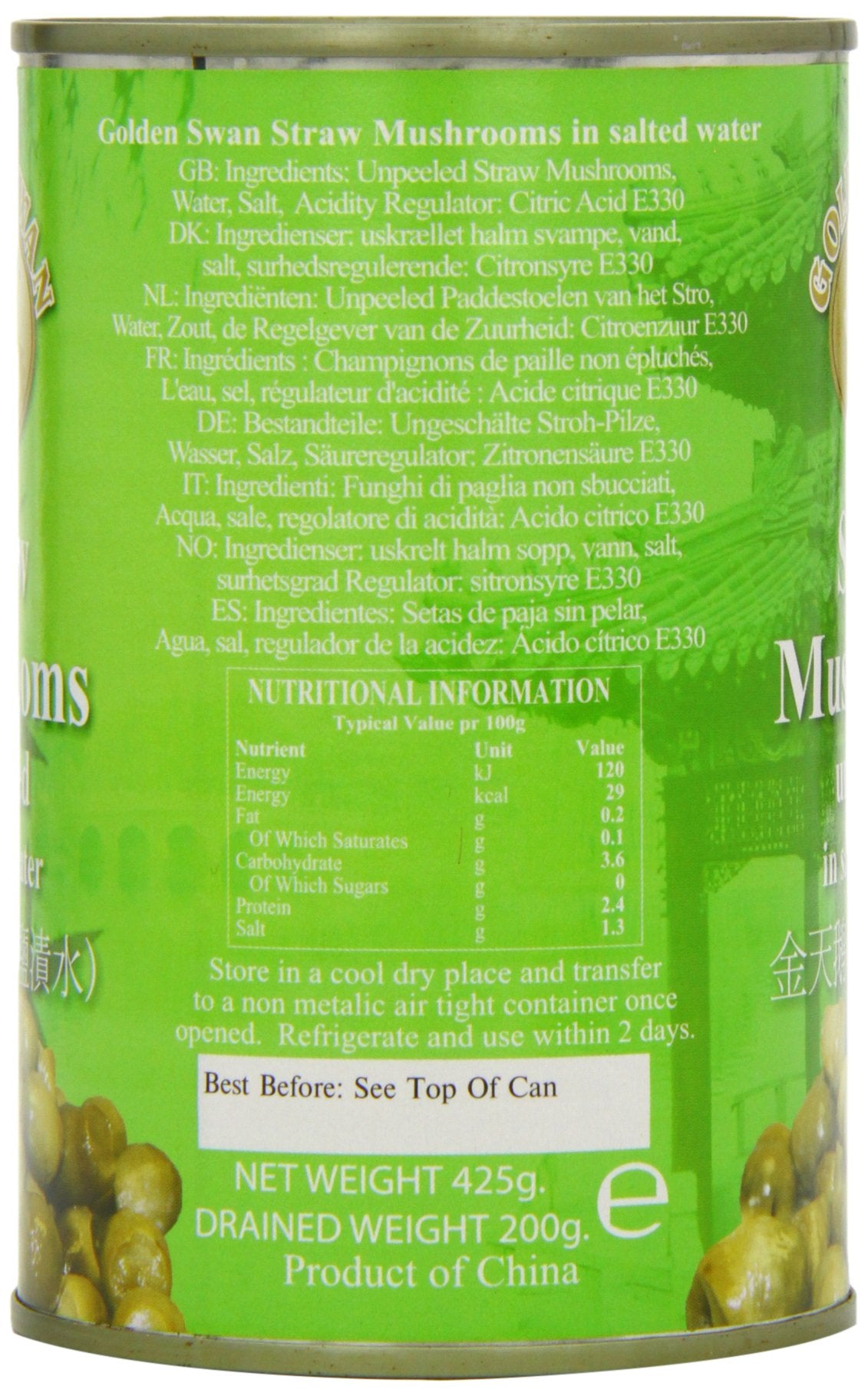 Golden Swan Brand Straw Mushrooms Whole Unpeeled in Brine 425g 3