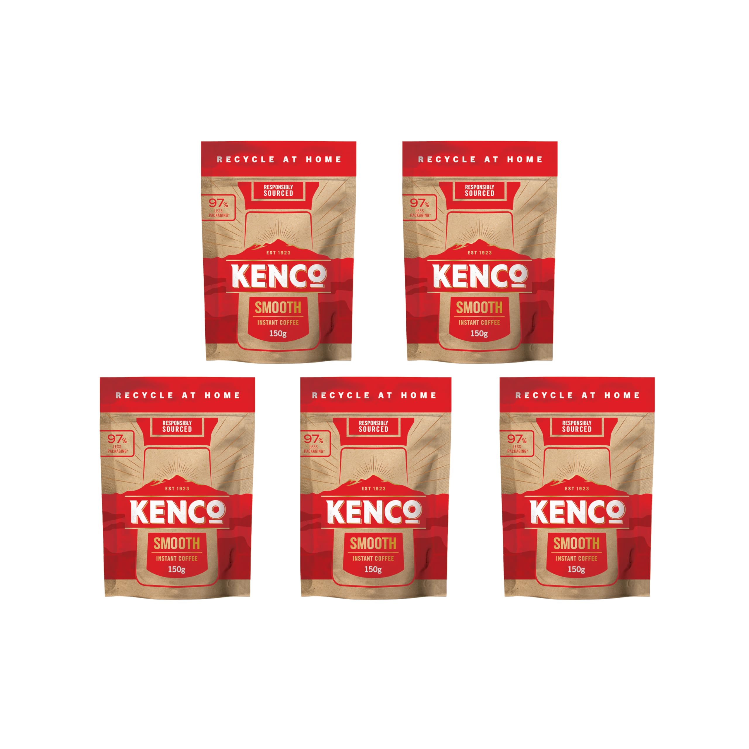 Kenco Smooth Instant Coffee Refill 150g x 5 (750g Total) - Home Recyclable Packaging