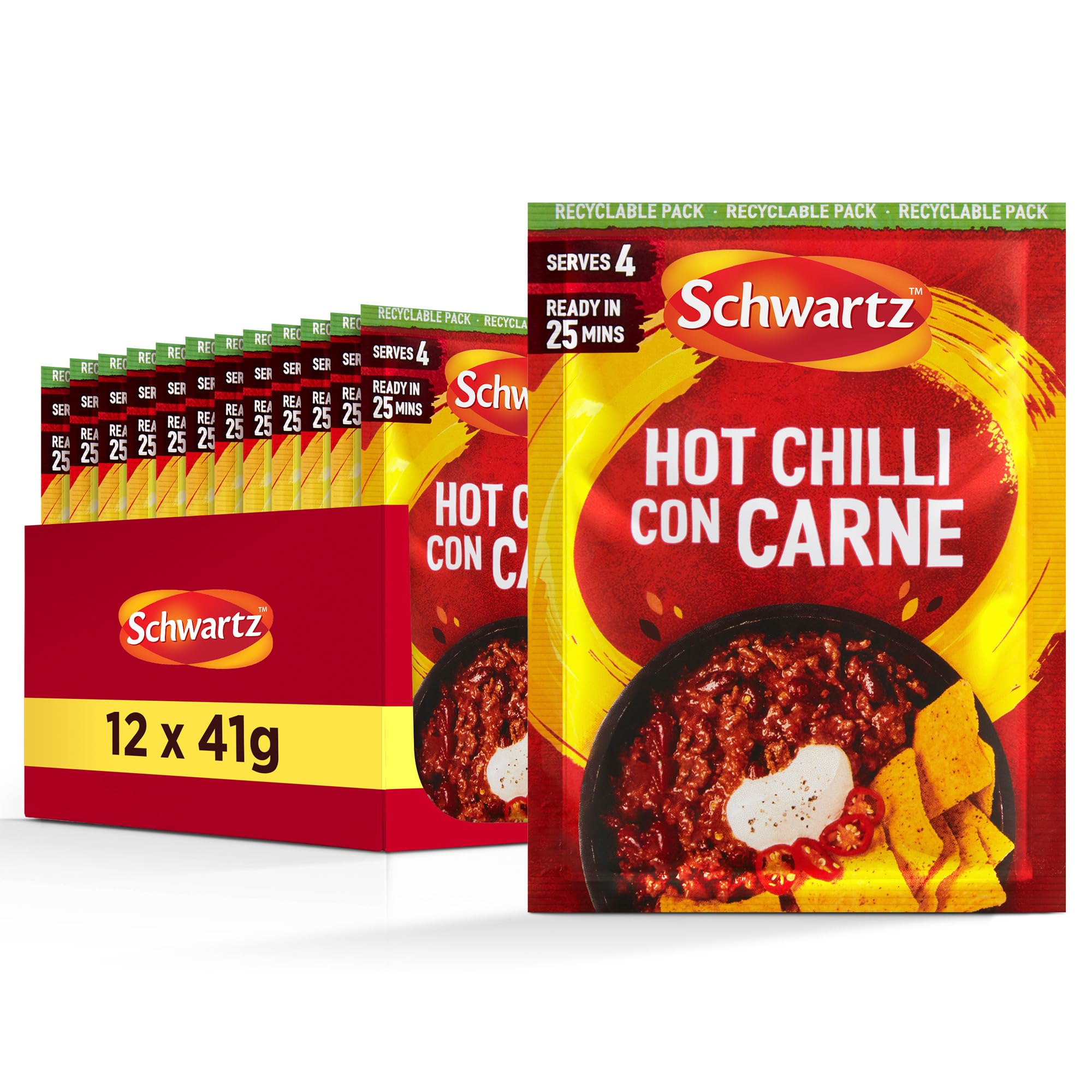 Schwartz - Hot Chilli Con Carne Mix 41g | Pack of 12 | Extra Hot | Vegan Friendly