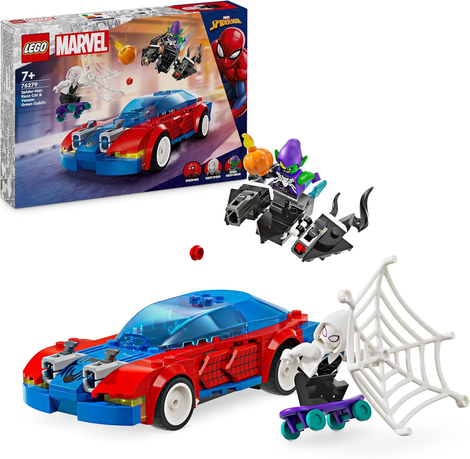 LEGO Marvel Spider-Man Race Car & Venom Green Goblin - Super Hero Building Toy for Kids 7+