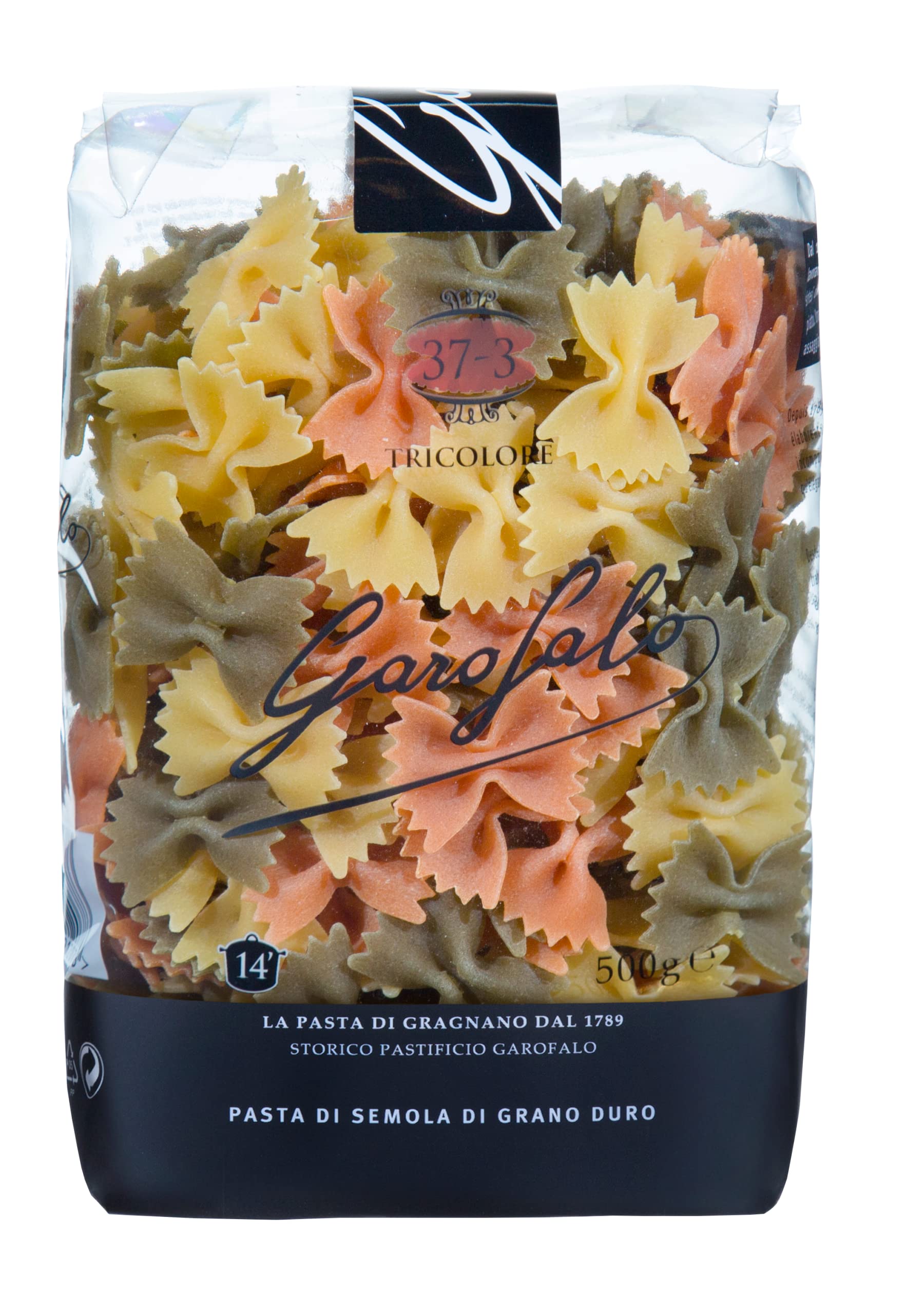 Garofalo Farfalle Tricolore Italian Dried Pasta with Spinach and Tomato - 500g