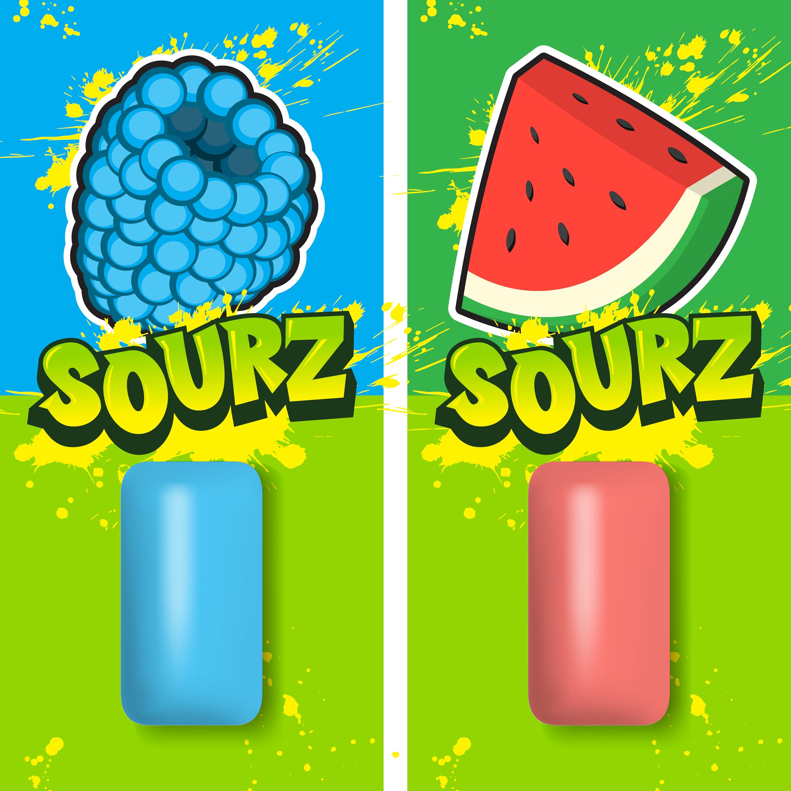 PUR Gum JUMBO SOURZ - Aspartame Free, Xylitol Sweetened Chewing Gum | Blue Raspberry & Watermelon | 20 Count (Pack of 3)