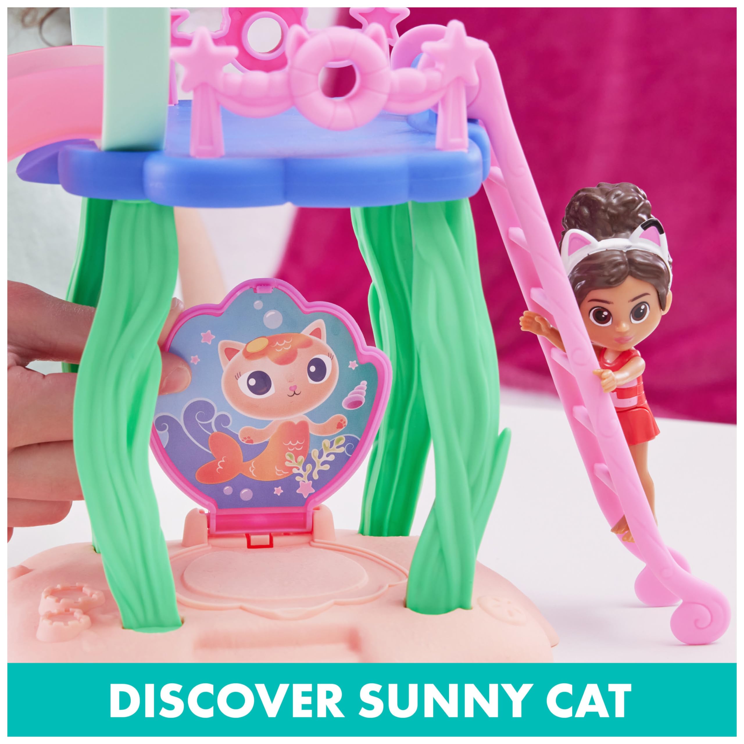 Gabby’s Dollhouse, Purr-ific Pool Playset with Gabby and MerCat Figures, Colour-Changing Mermaid Tails and Pool Accessories Kids’ Toys for Ages 3 and Up 9
