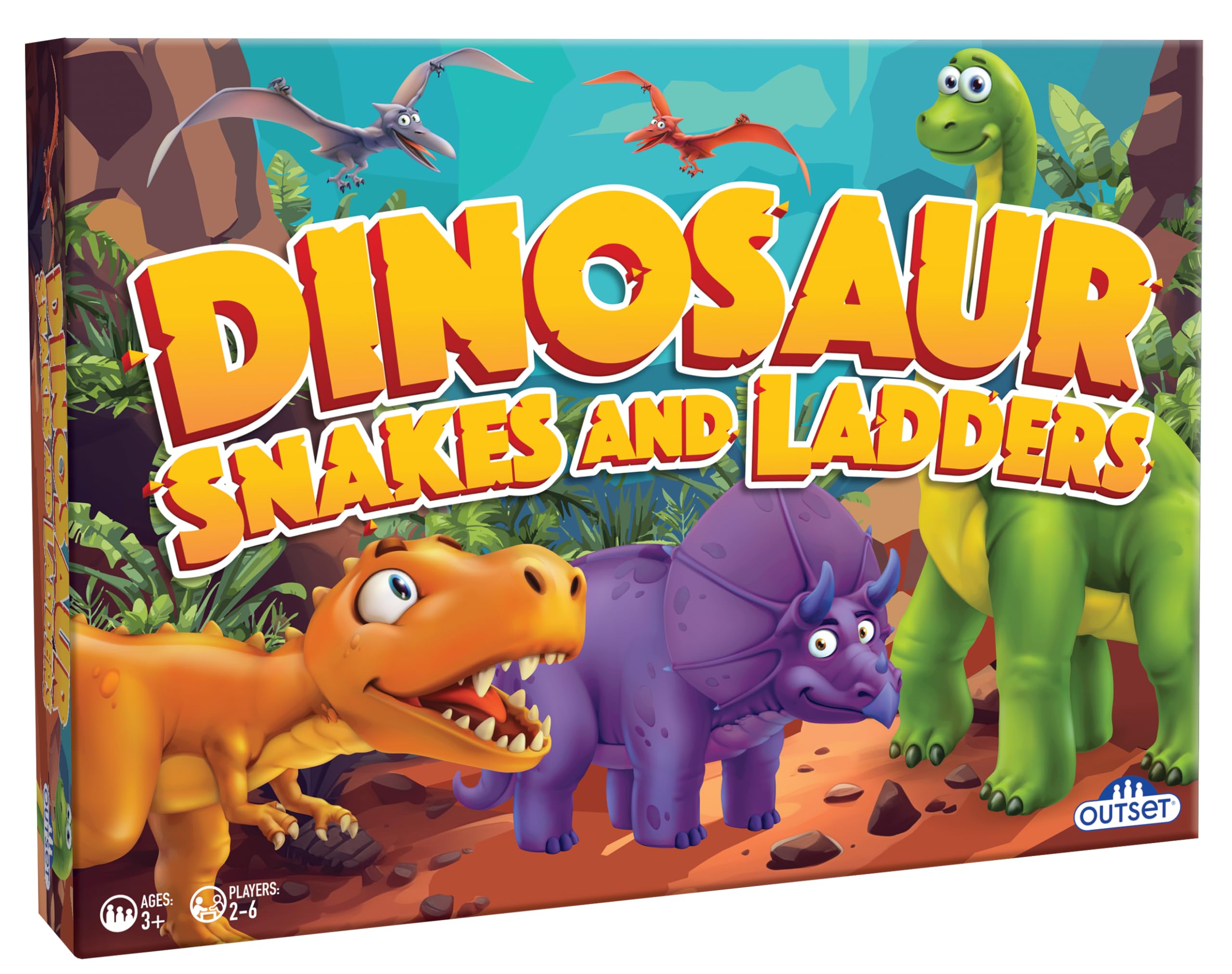 Outset Media Dinosaur Snakes & Ladders Board Game | Ages 3+ | 2-6 Players | No Reading Required 1