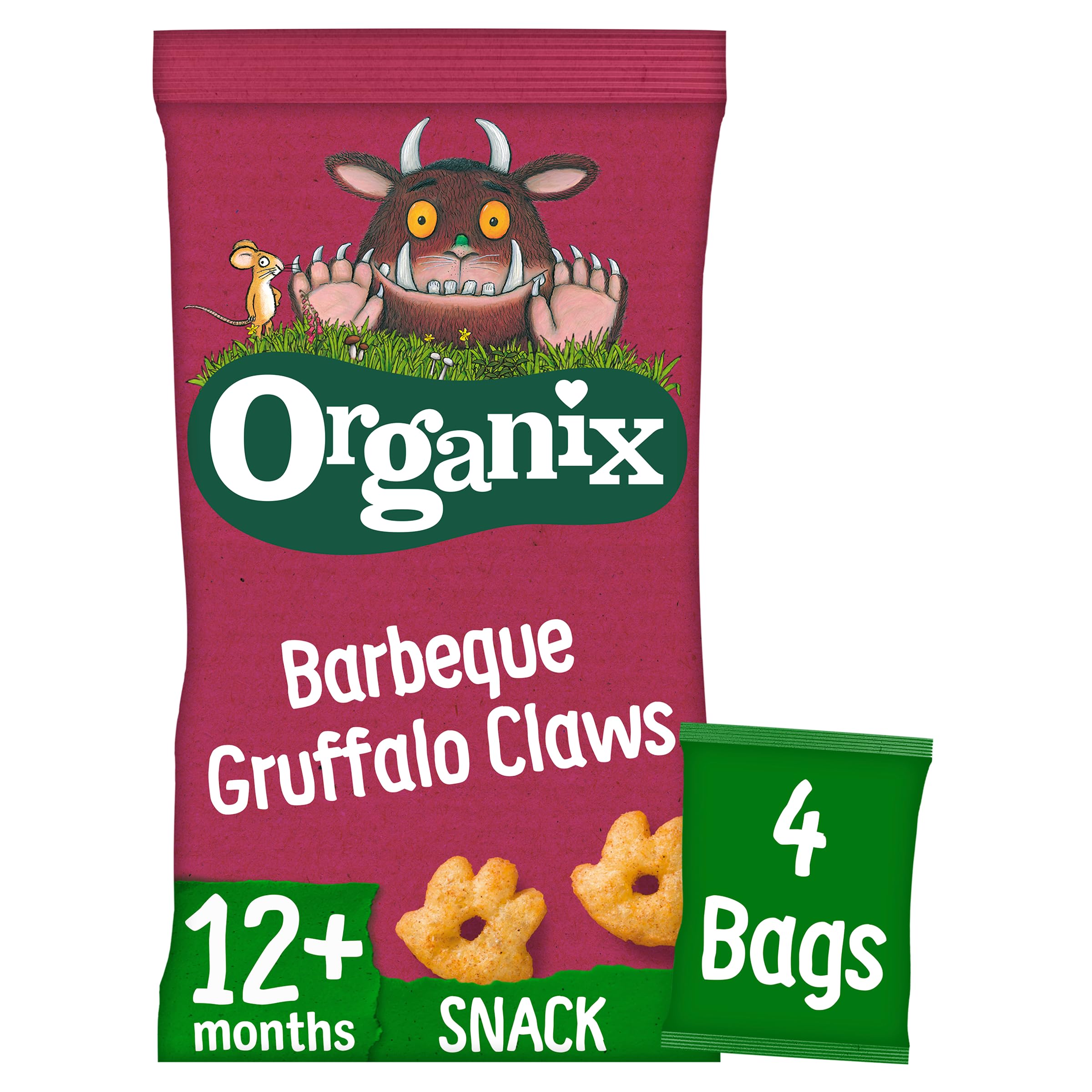 Organix BBQ Gruffalo Claws 12 Months+ Corn Puffs Snack, 4 x 15g Multipack 4