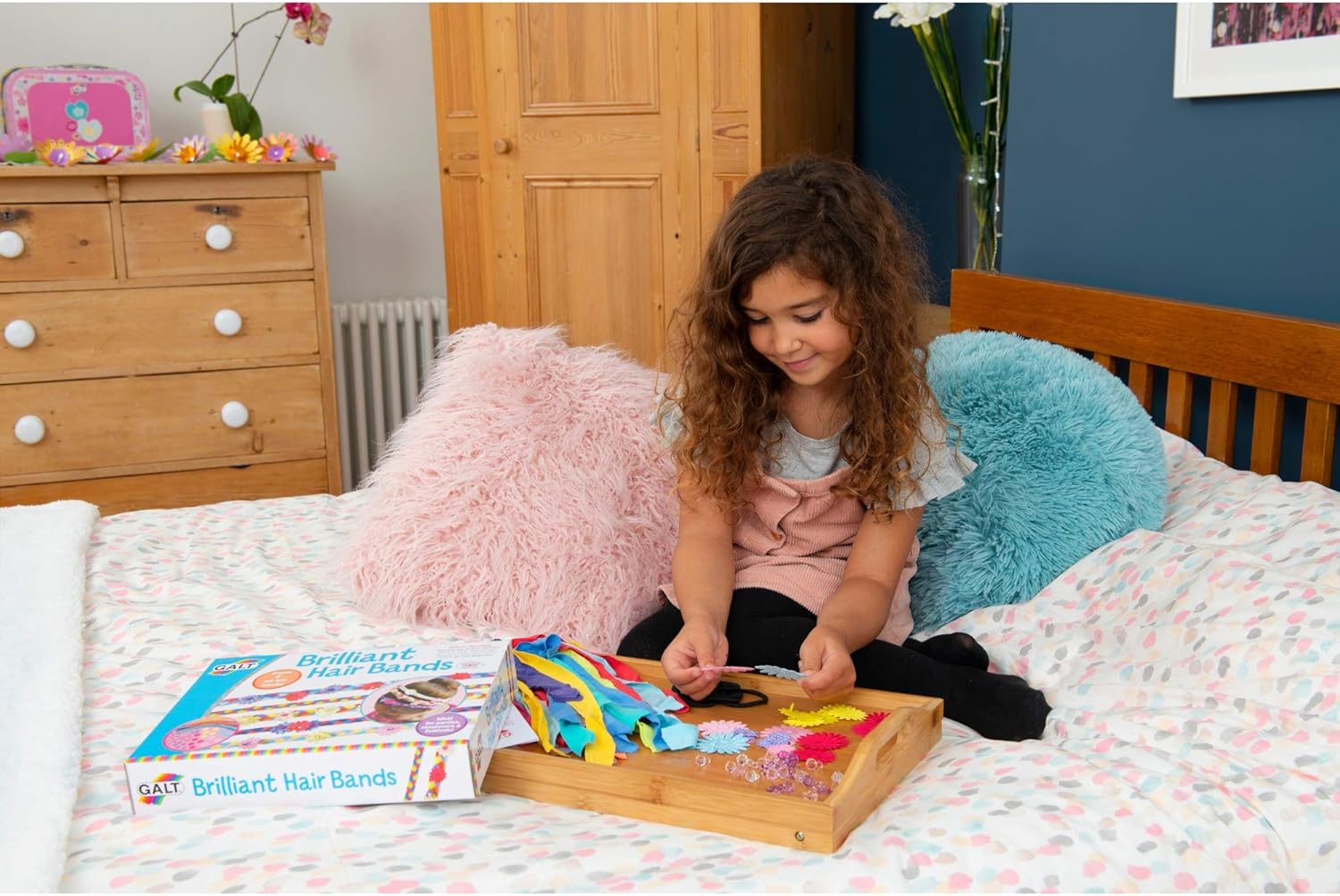 Galt Brilliant Hair Bands Craft Kit for Kids – Create 8 Decorative Hair Braids with Flowers and Beads 3