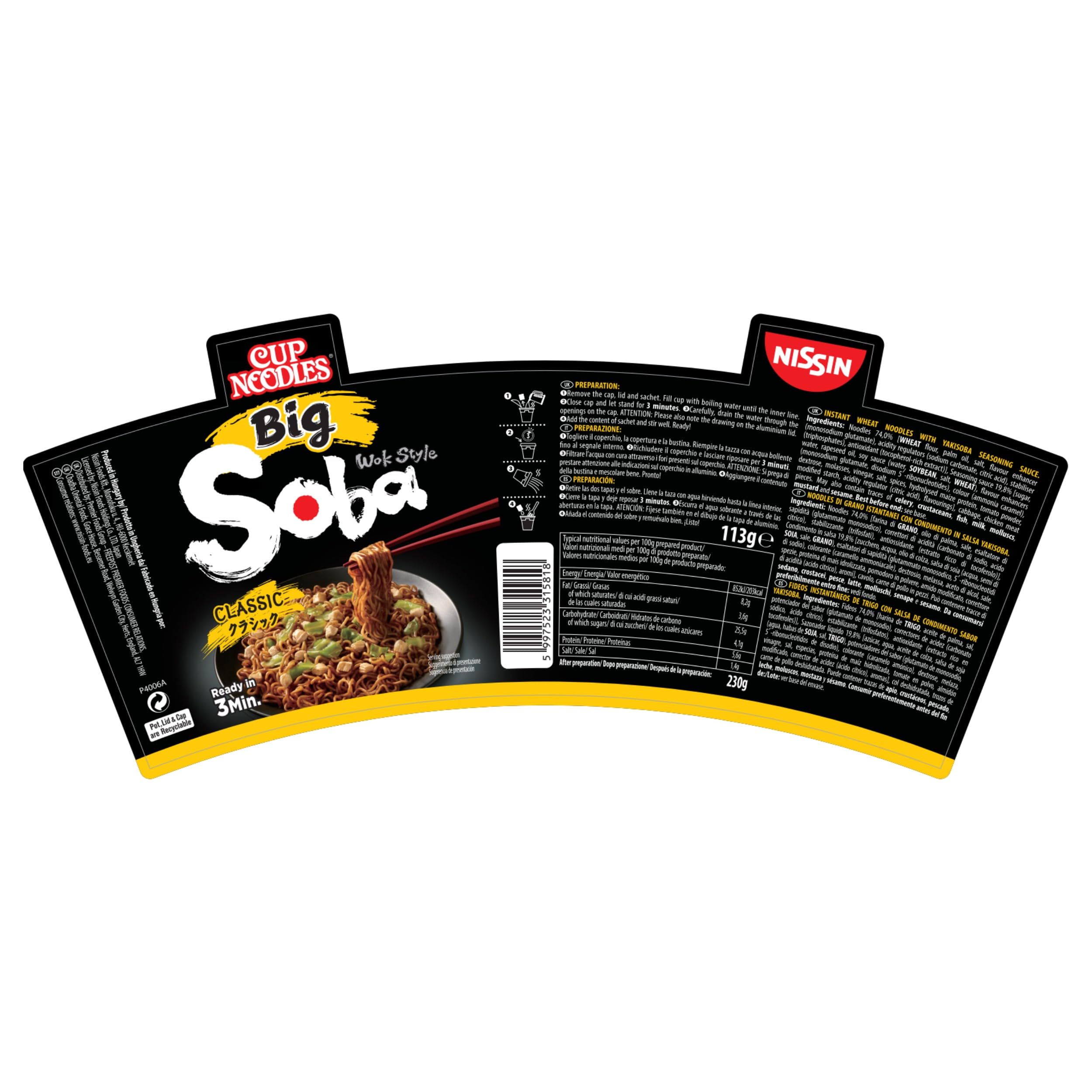 NISSIN Soba Big Classic Instant Wok Style Noodles - 113g Pot (Pack of 6) | Vegetarian-Friendly 9