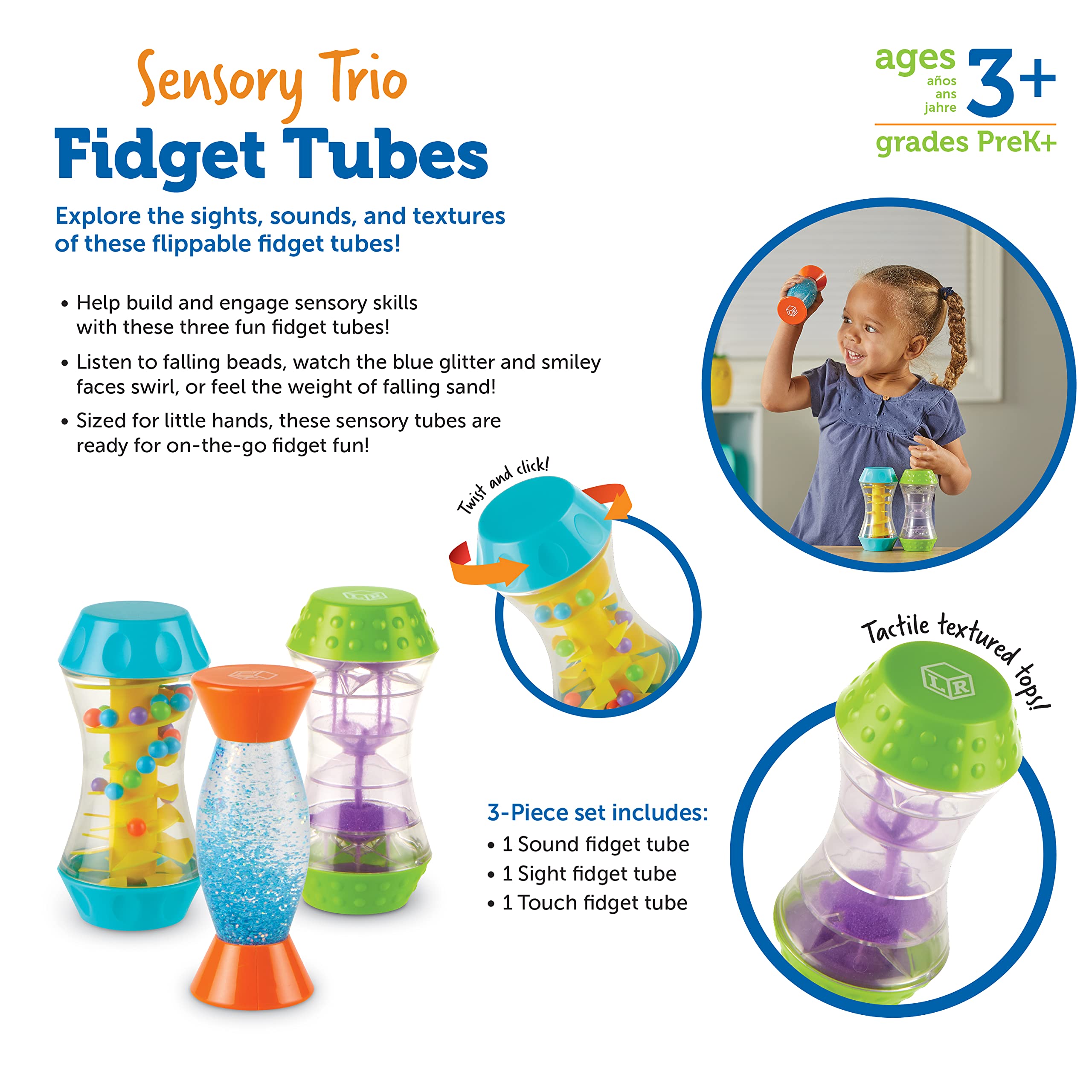 Learning Resources Sensory Trio Fidget Tubes - Fine Motor & Sensory Development for Toddlers 3+ 10