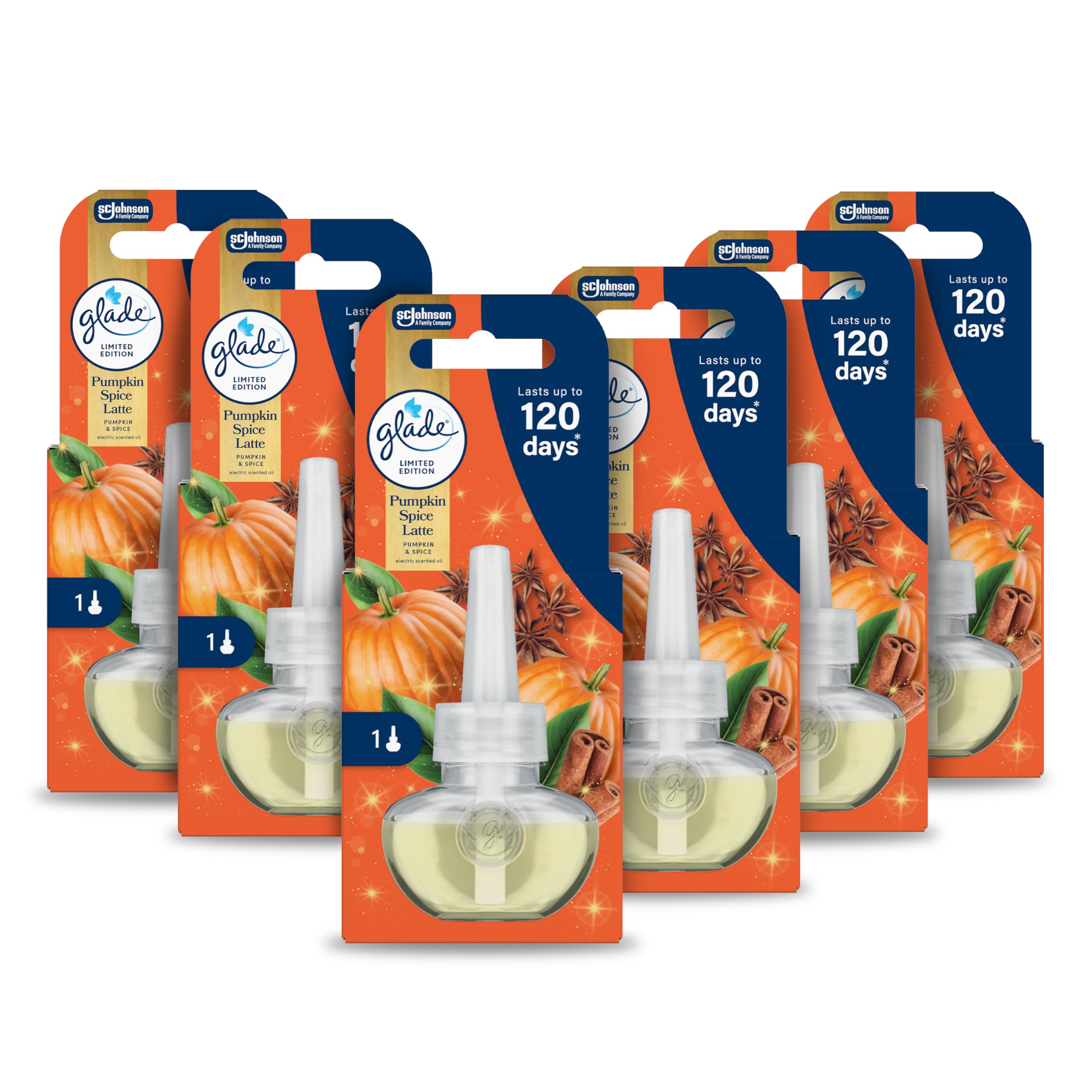 Glade - Pumpkin Spice Latte Plug-In Air Freshener Refill, Electric Scented Oil for Room Fragrance, Pack of 6 (6 x 20ml) 8