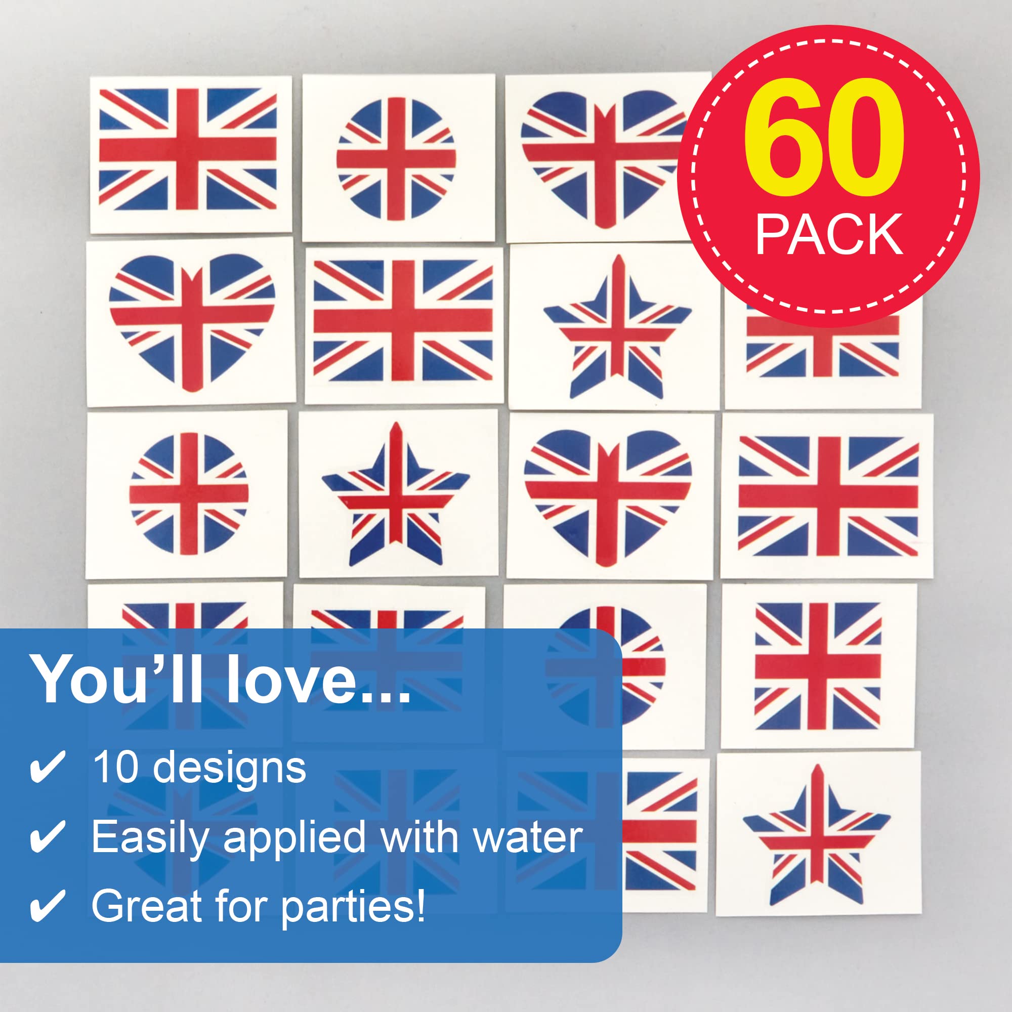 Baker Ross PJ153 Temporary Kids Union Jack Tattoos - Pack of 60 5