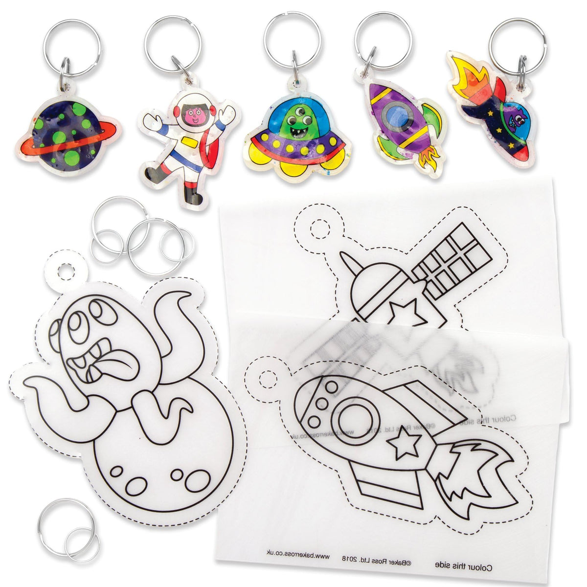 Baker Ross Solar System Super Shrink Keyrings - Pack of 8 | Arts & Crafts Kit | Kids Age 5+
