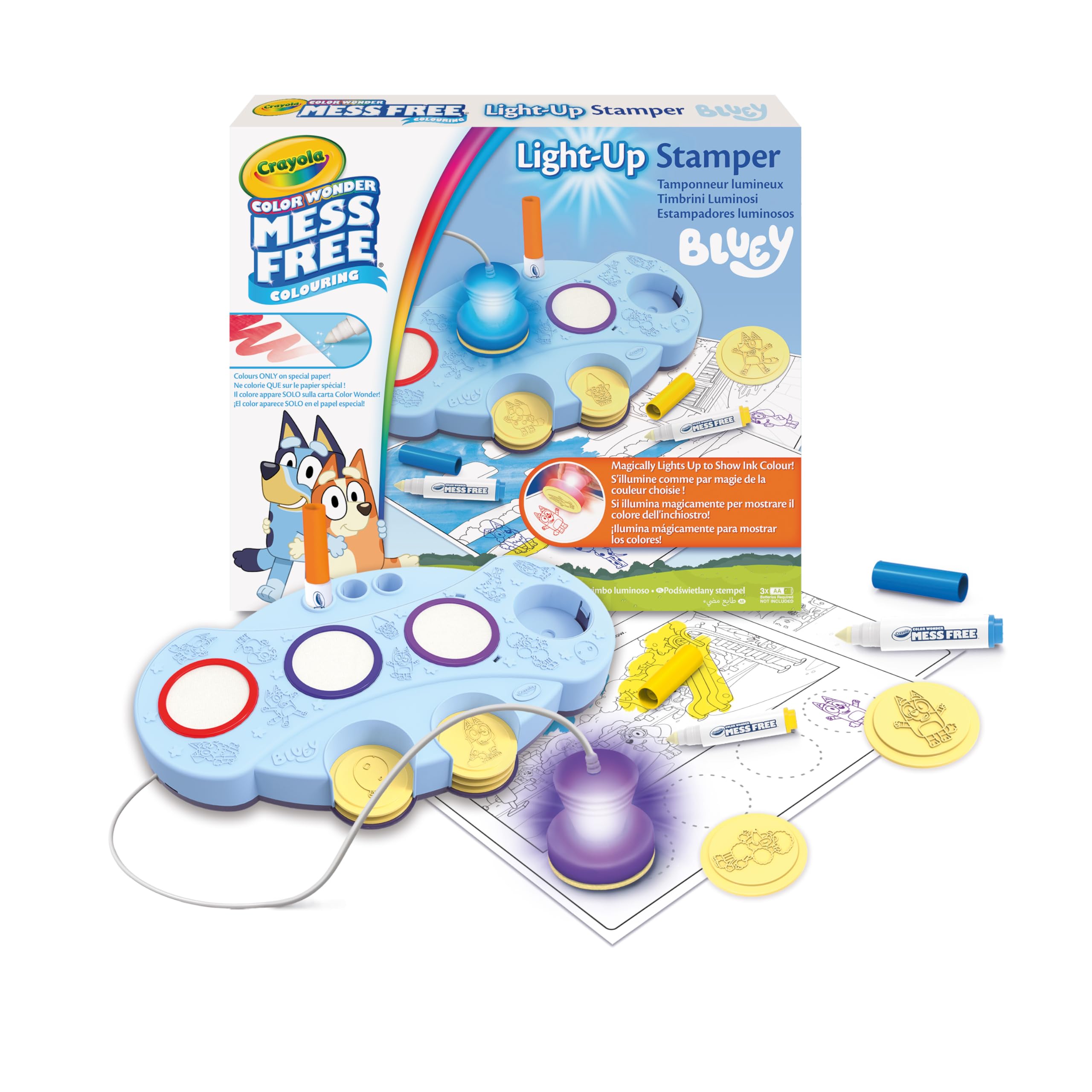 CRAYOLA Bluey Color Wonder Magic Light-Up Stamper - Includes 10 Stamps & 3 Markers, Ages 3+