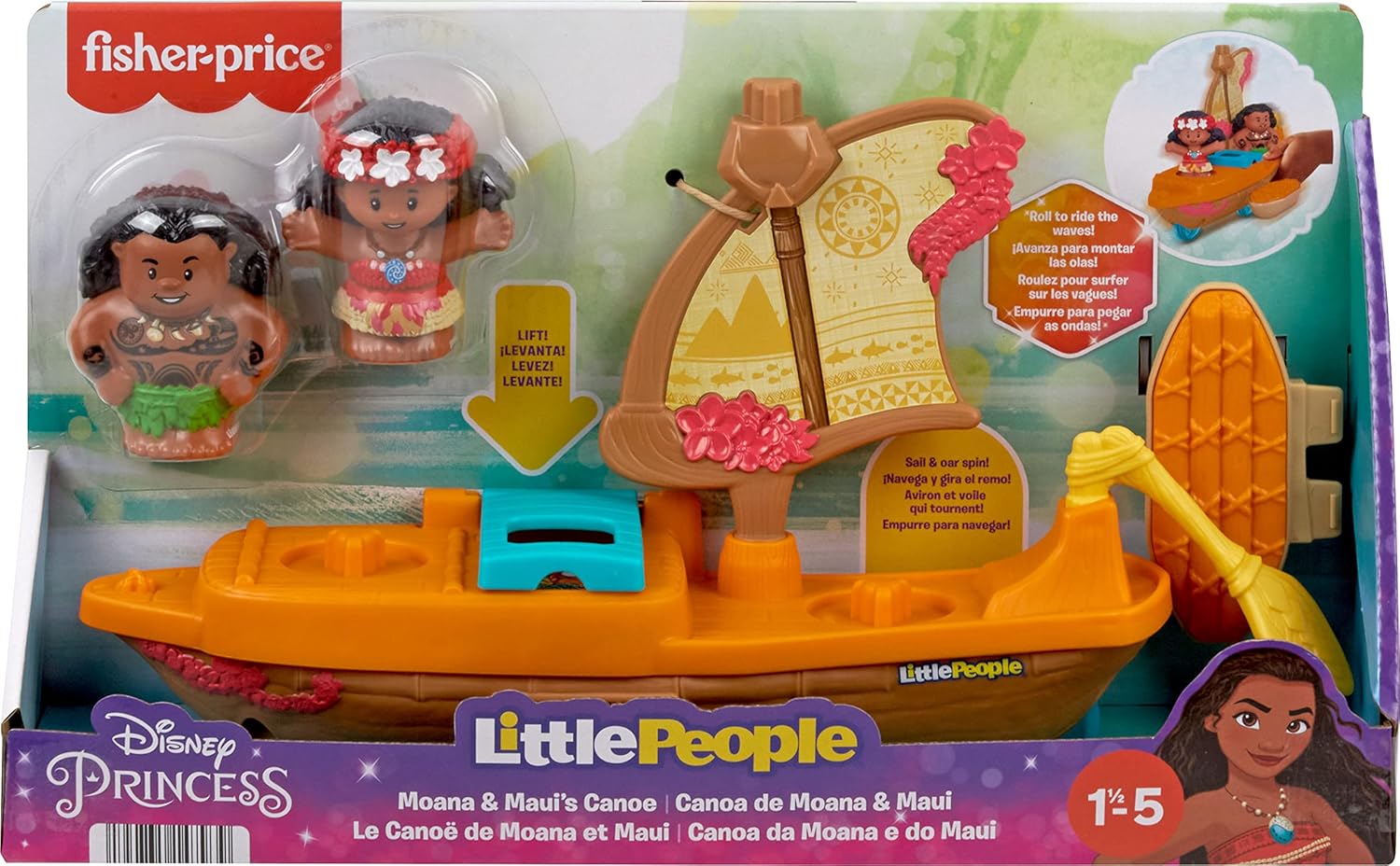 Disney Princess Moana & Maui's Canoe by Little People - Interactive Playset for Toddlers 18M+ 5