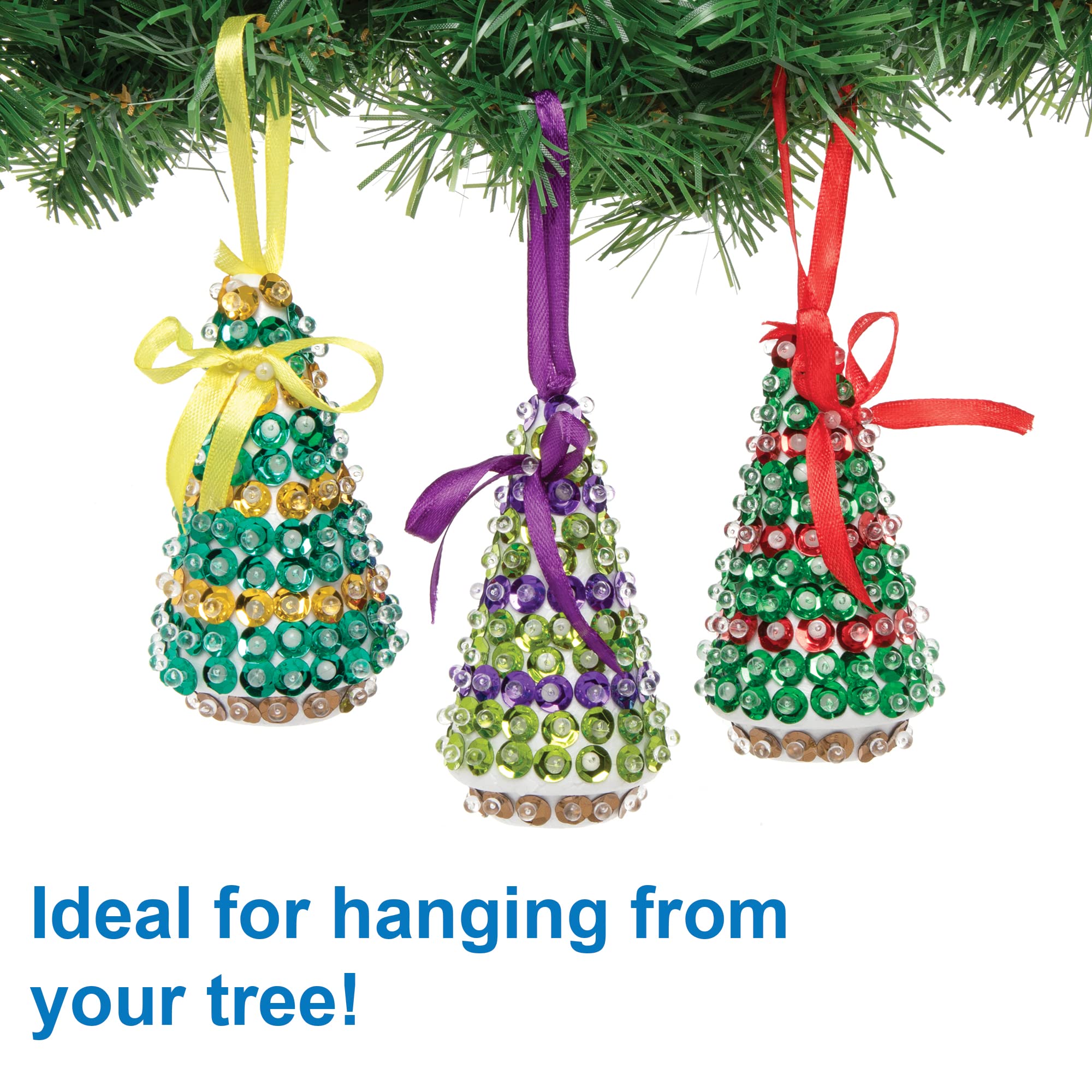 Baker Ross Christmas Tree Sequin Decoration Kits – Pack of 3, Make Your Own Craft Activity 4