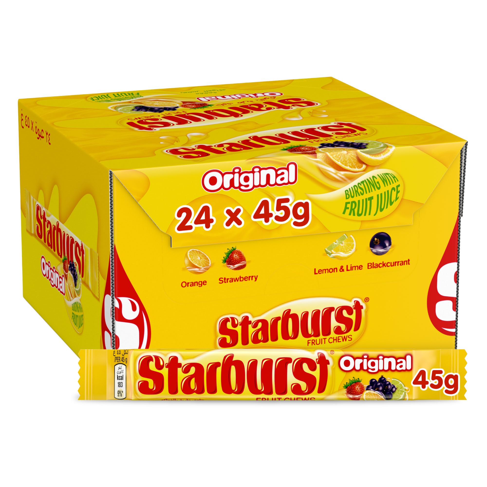 Starburst – Vegane Süßigkeiten mit Fruchtgeschmack, Großpackung (24 Packungen à 45 g)