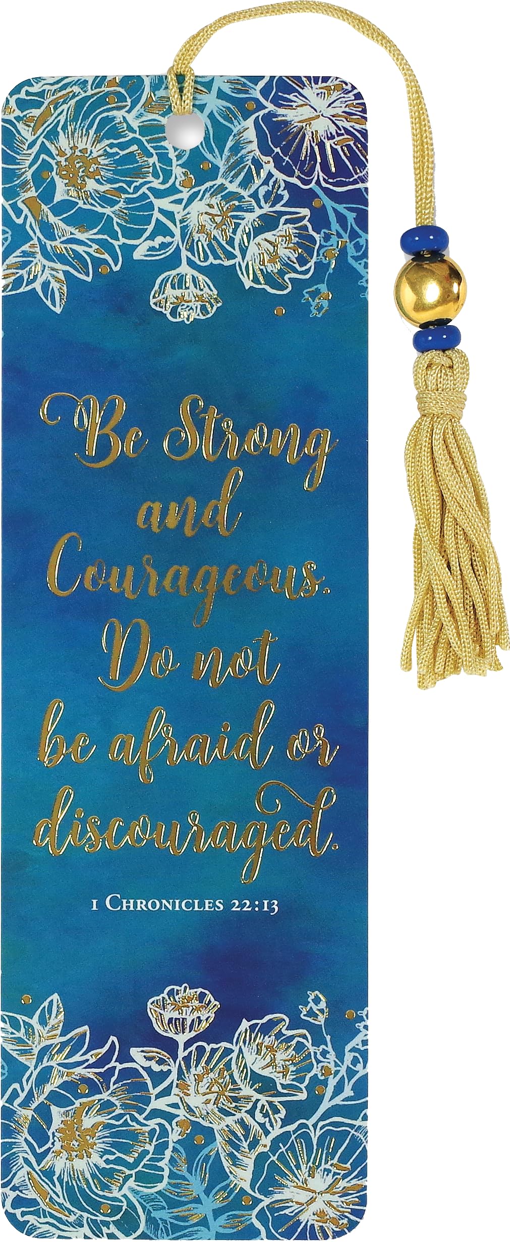 Peter Pauper Press Be Strong and Courageous Beaded Bookmark | Deep Blues, Teals, White, Gold 1