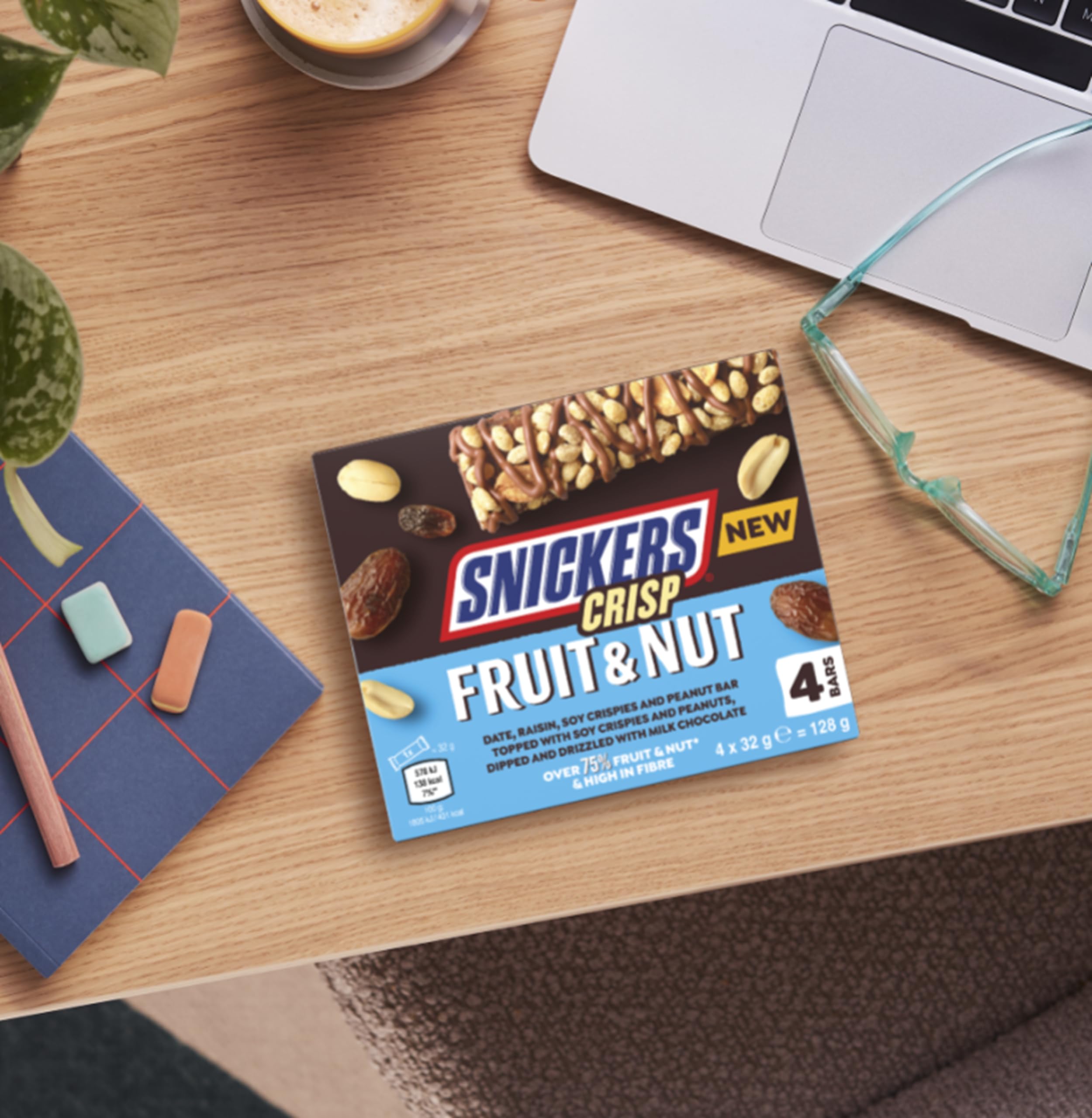 Snickers Crisp Fruit & Nut Milk Chocolate Snack Bars Multipack 4 x 32g 4