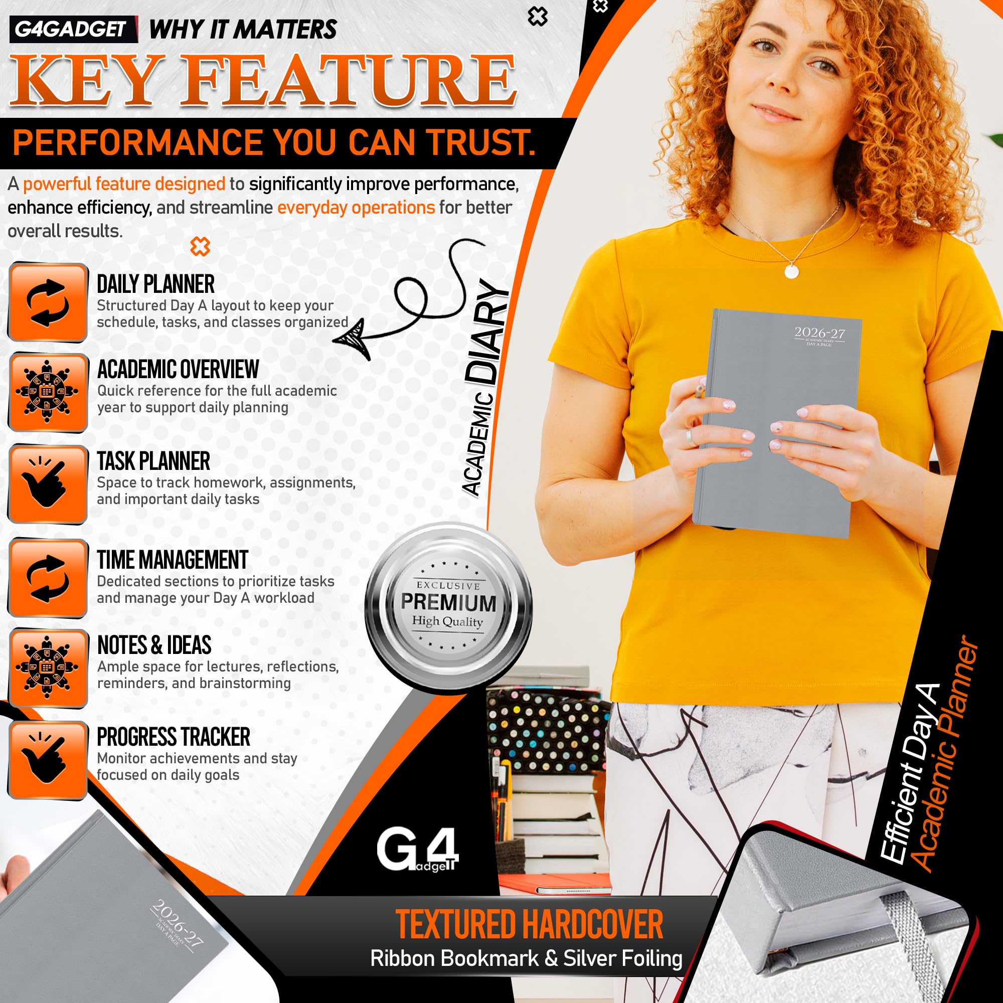 G4GADGET 2026-2027 Academic Diary | A4 Day A Page | Grey Hardback 4