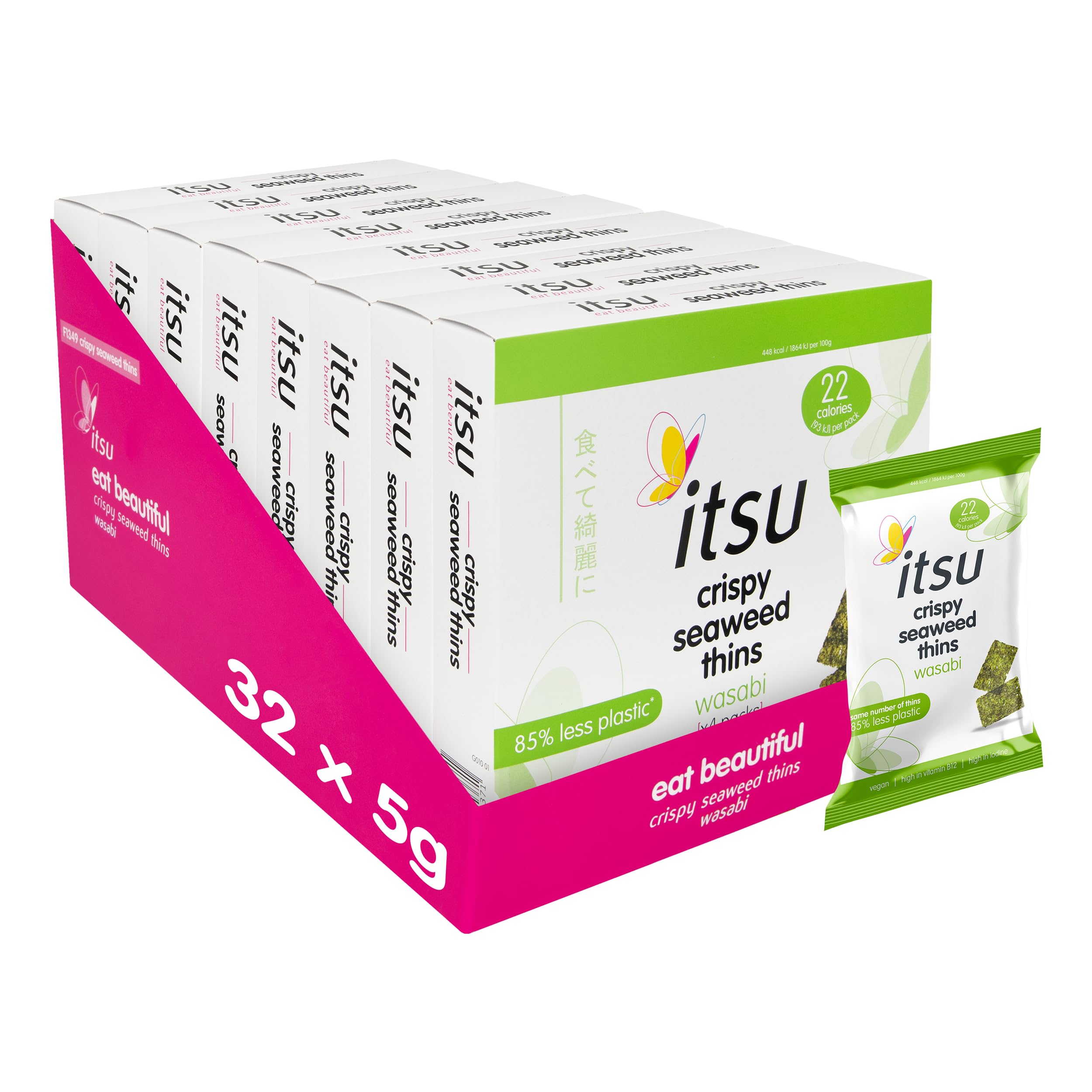 itsu Wasabi Flavour Seaweed Thins - 32 Pack (5g Each) | Vegan | Low Calorie Snack