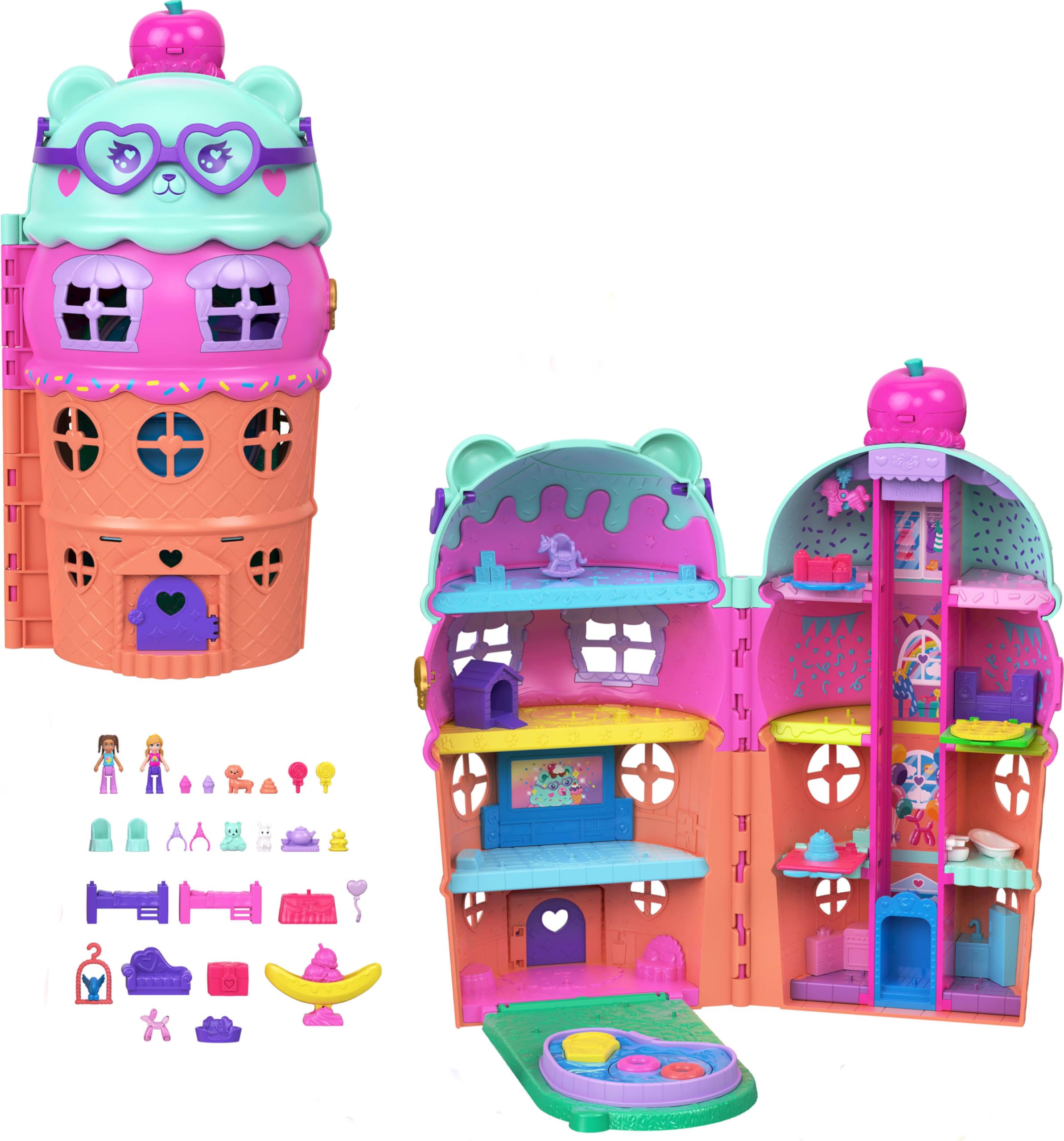 Polly Pocket Micro Dolls & Large Gelato House Playset - Ice Cream Bear Theme, 4-8 Years