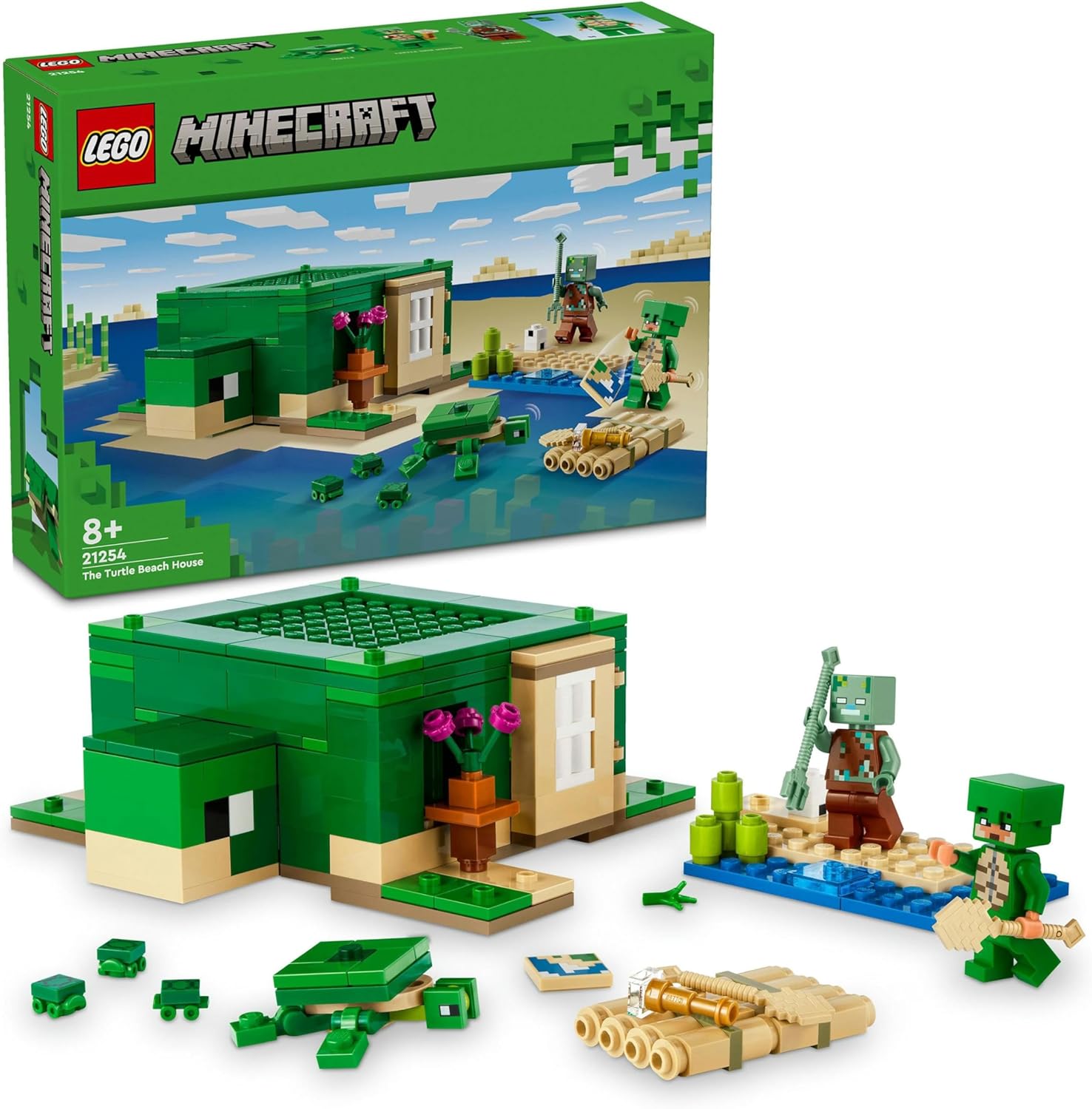LEGO Minecraft The Turtle Beach House - Building Set with Turtle Warrior, Drowned & Turtles for Kids 8+