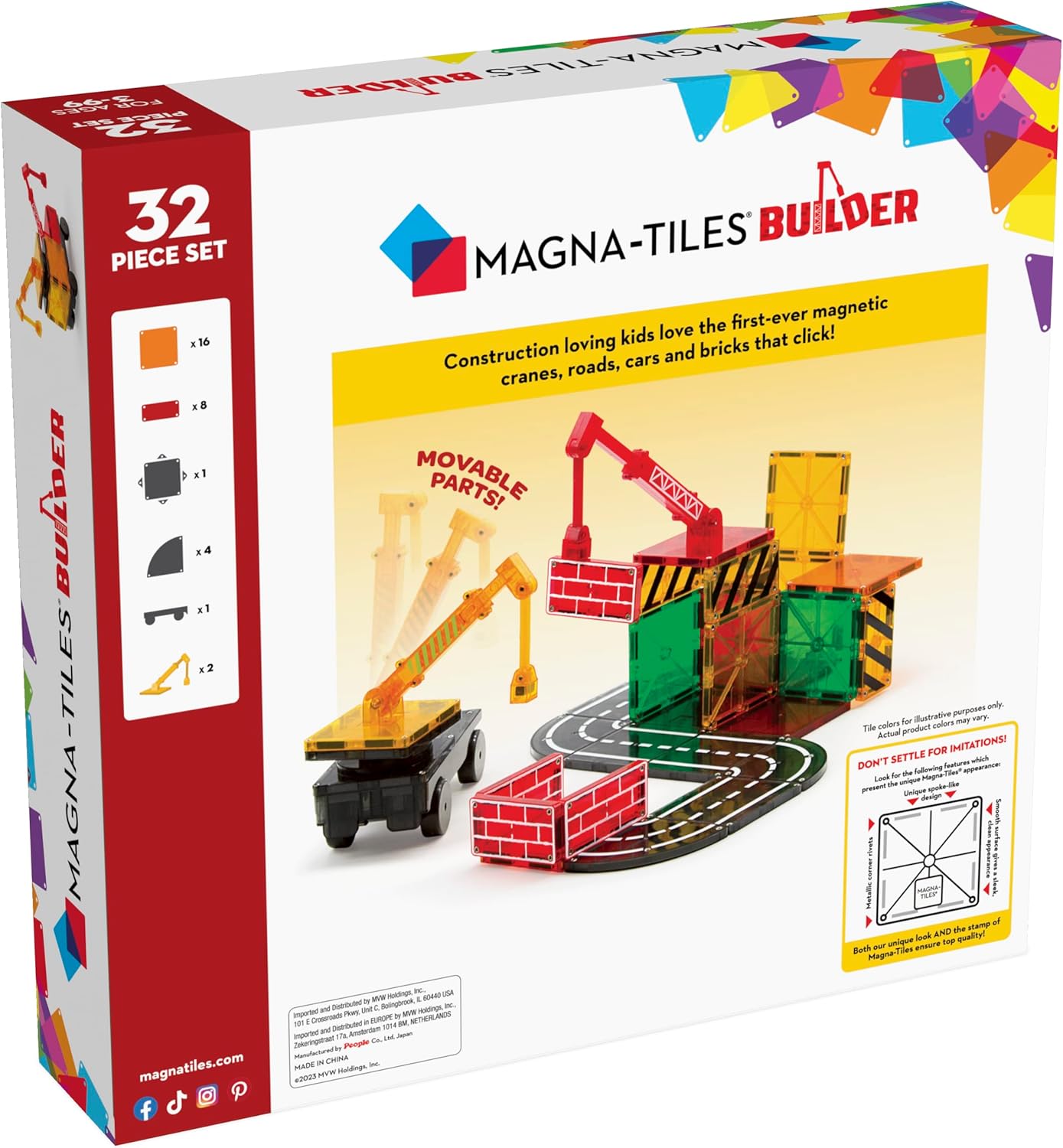 Magna-Tiles Builder 32-Piece Set - Magnetic Building Tiles for Kids 3+ 6