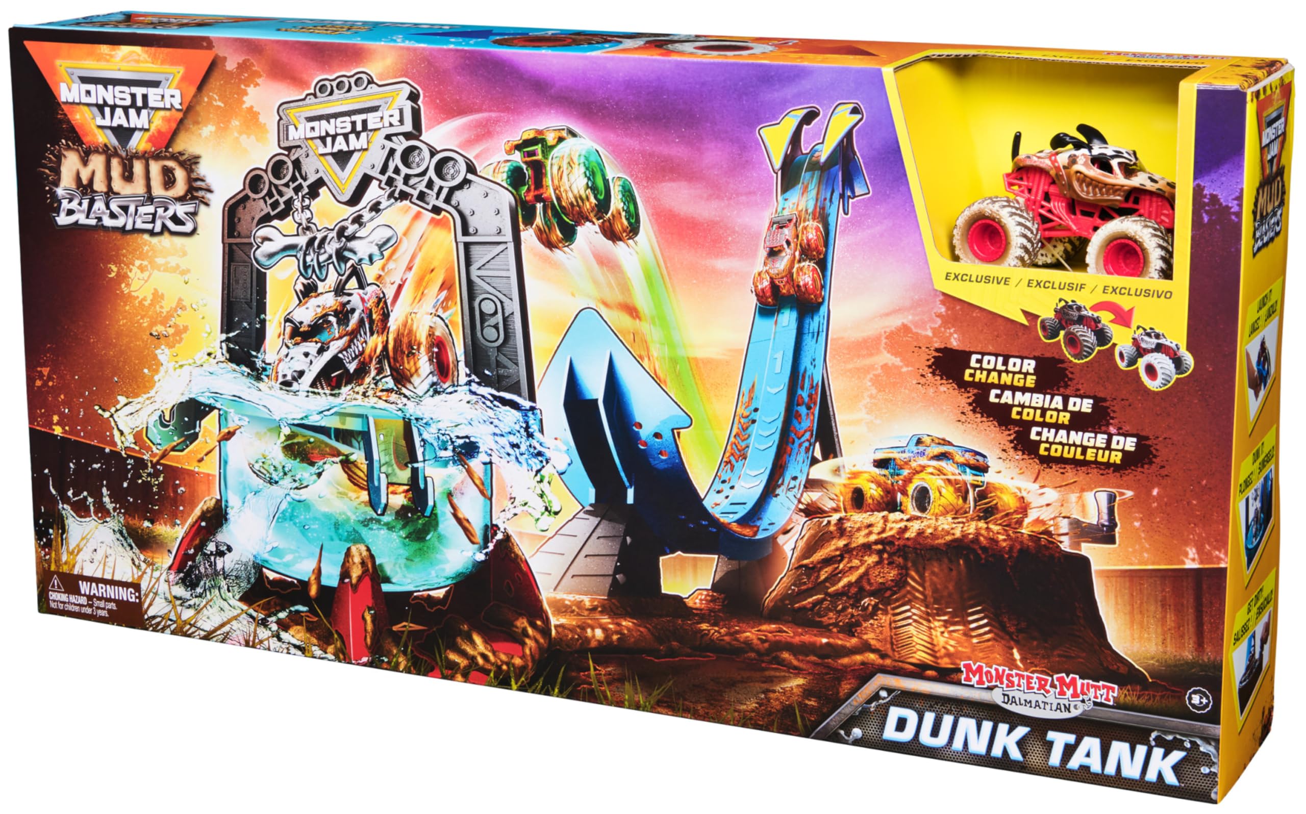 Monster Jam Mud Blasters Monster Mutt Dalmatian Dunk Tank Playset - Color Change Action Playset for Kids 6