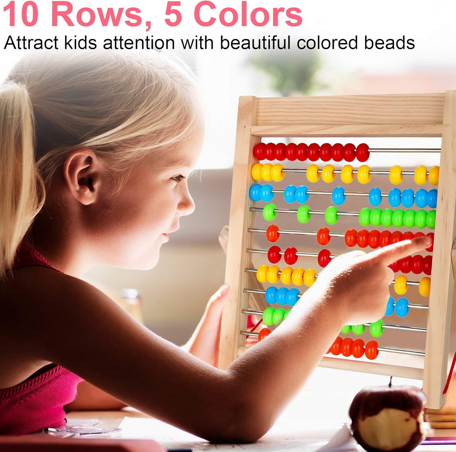 Wooden Frame Abacus for Kids - 10-Row Educational Toy with Multi-Color Beads, Alphabet & Number Cards 6