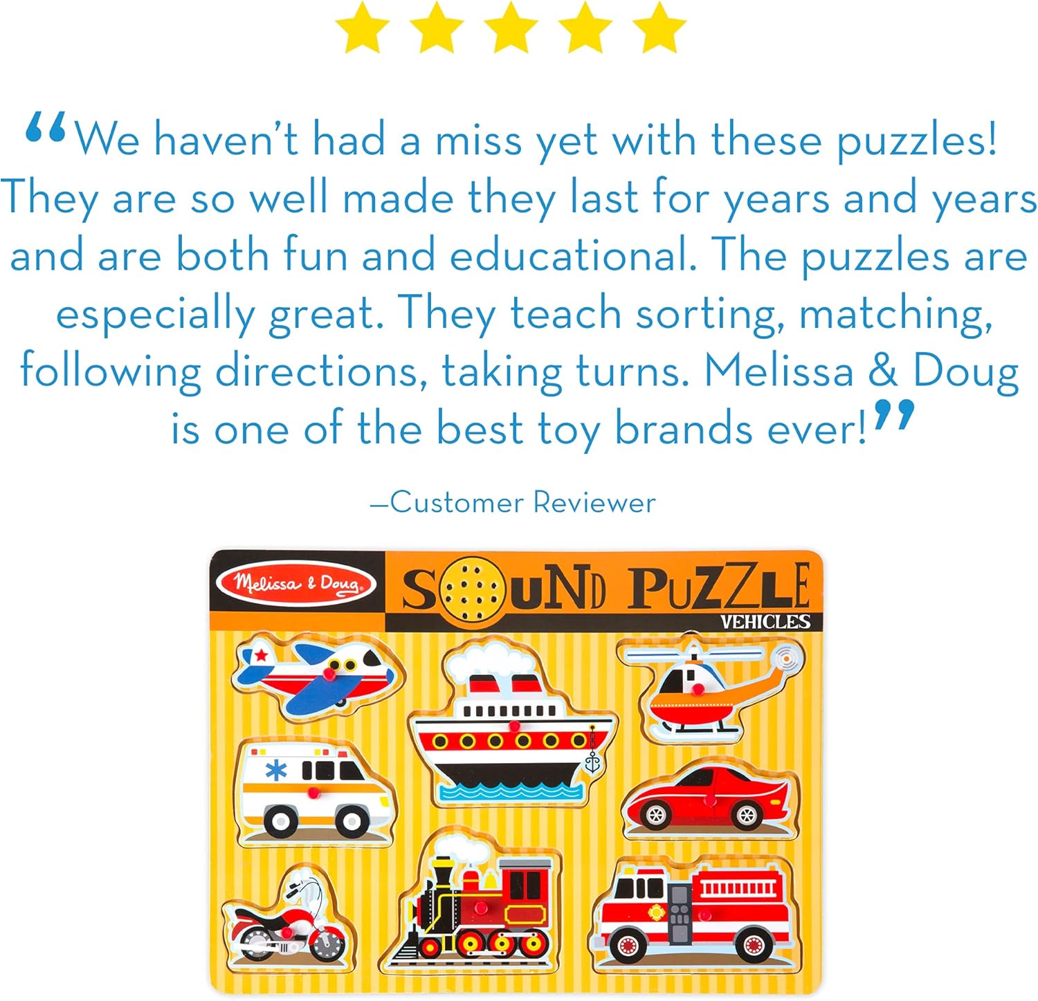 Melissa & Doug Vehicles Wooden Peg Puzzle - Sound-Enhanced Learning Toy for 2+ Year Olds 5