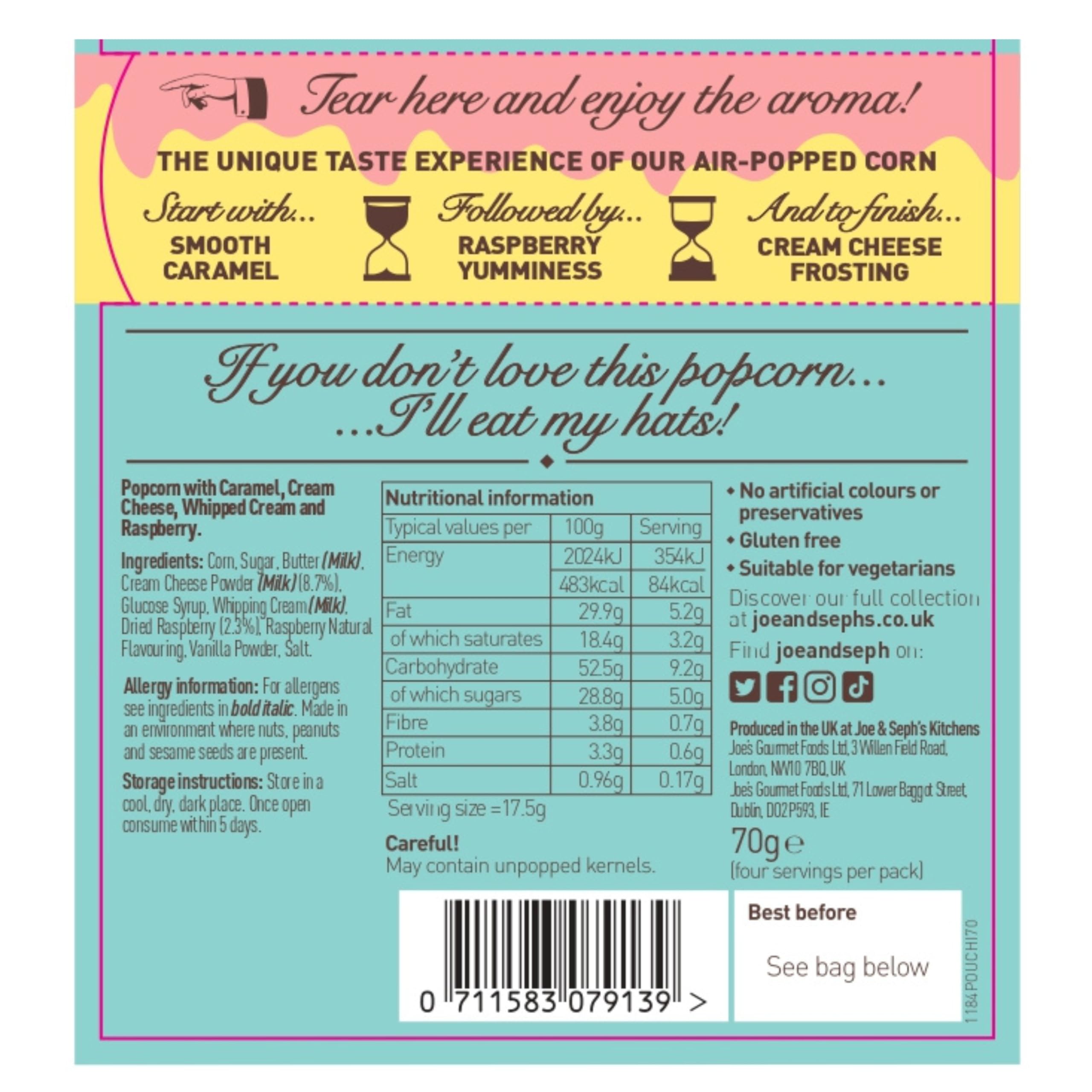 Joe & Seph's Birthday Cake Popcorn - Gourmet Sweet Snack | 70g Resealable Pouch