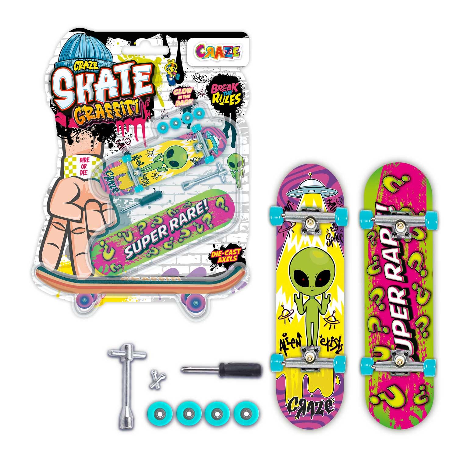 CRAZE SKATE Fingerboard Set - 2-Pack Mini Skateboards with Surprise Designs