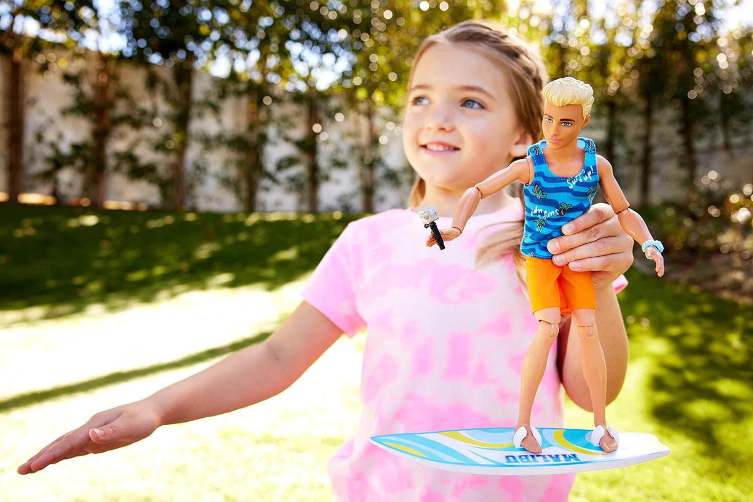 Ken Doll with Surfboard and Pet Puppy - Poseable Beach Playset for Kids 5+ 6