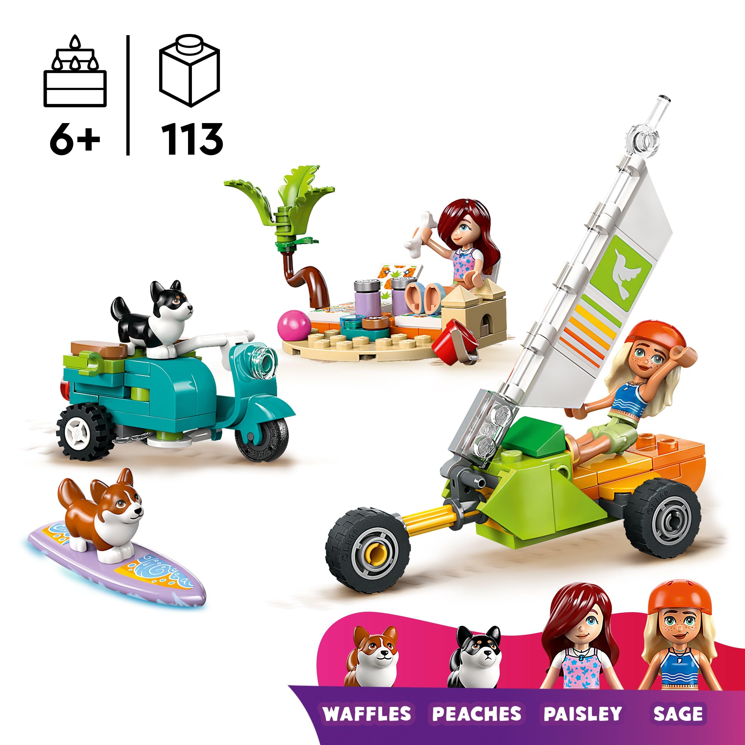 LEGO Friends Surfing Dogs and Scooter Adventure Set - Building Toy with Mini Dolls and Vehicles for Ages 6+ 7