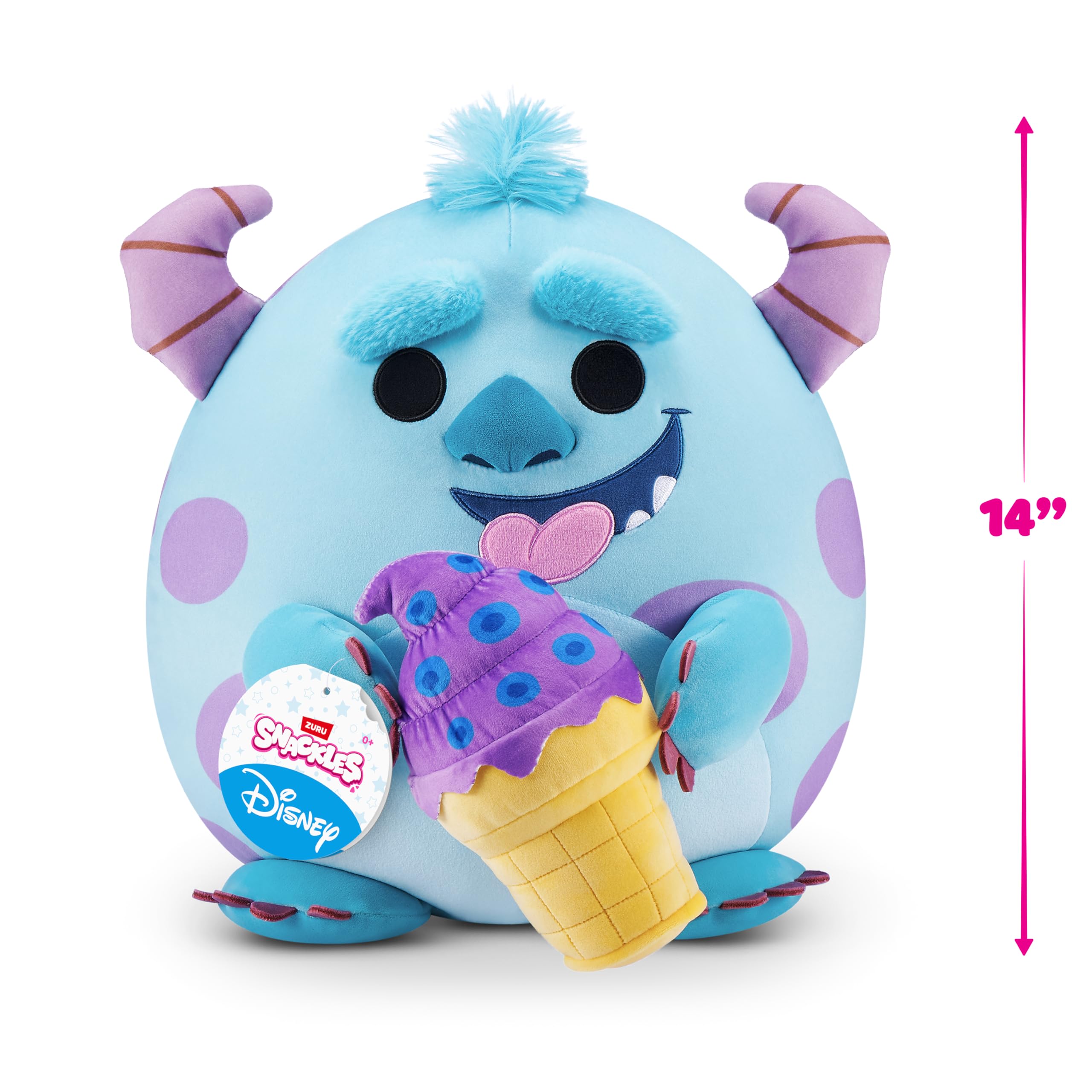 Snackles Disney Sulley 14-inch Plush Toy with Snack Accessory - Super-Soft Stuffed Animal for Kids 6