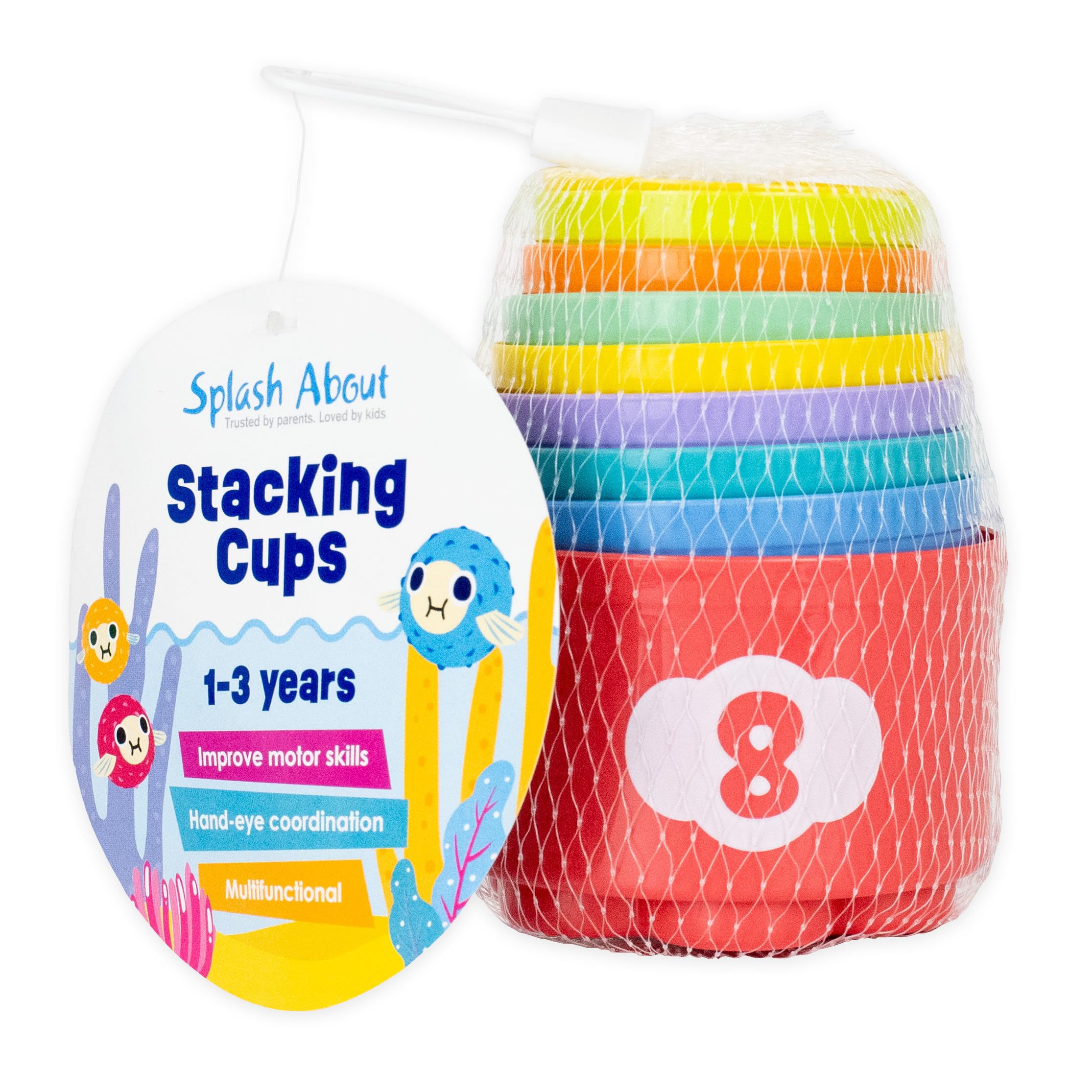 Splash About Stacking Cups - 8-Piece Bath Toy Set for Toddlers 2 Months+ 12