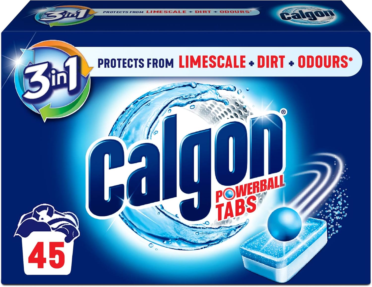 Calgon - 4-in-1 Washing Machine Cleaner and Water Softener Tablets, 45 Tablets