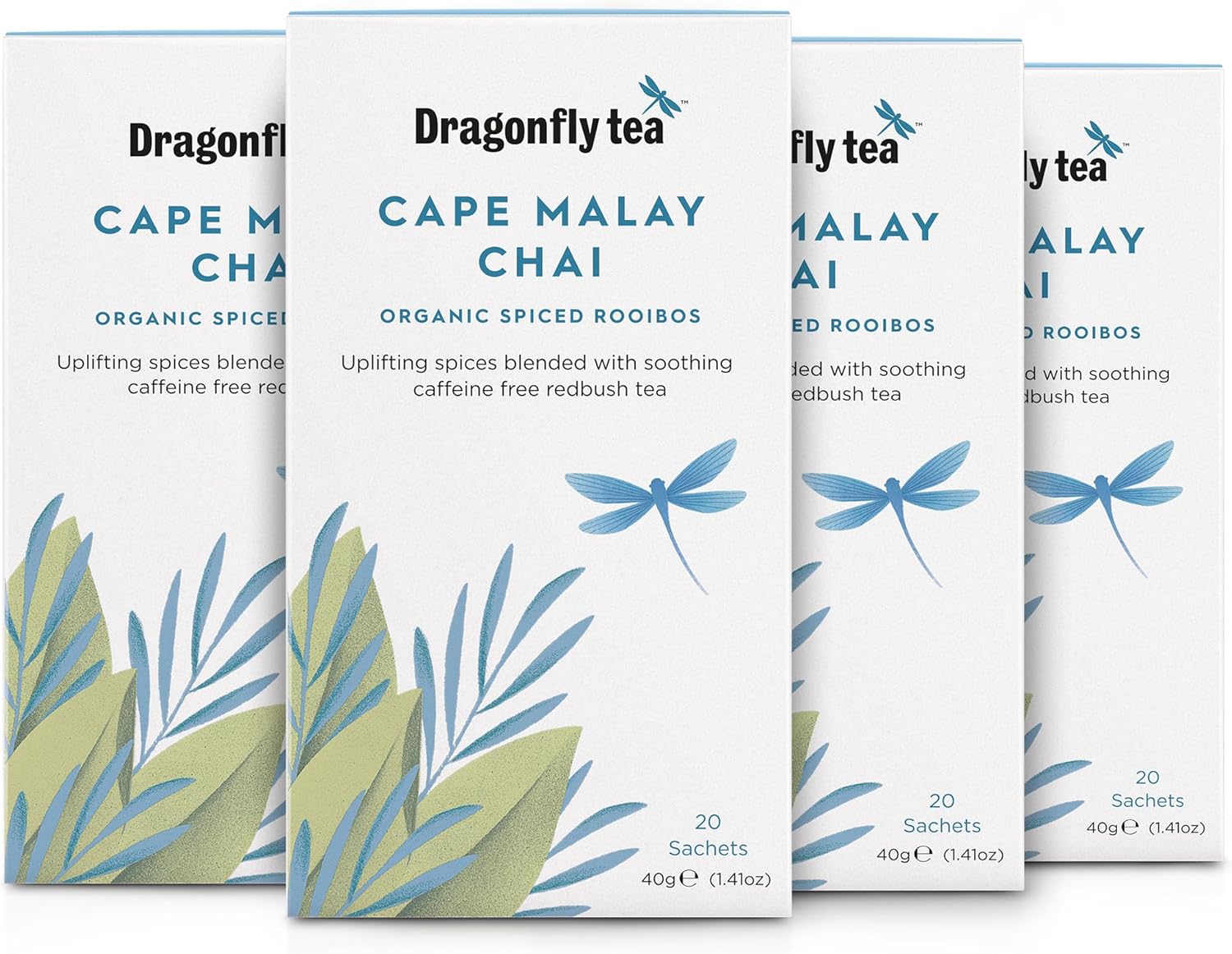 Dragonfly - Cape Malay Chai Organic Spiced Rooibos Tea, 20 Teabags (Pack of 4, 80 Total)