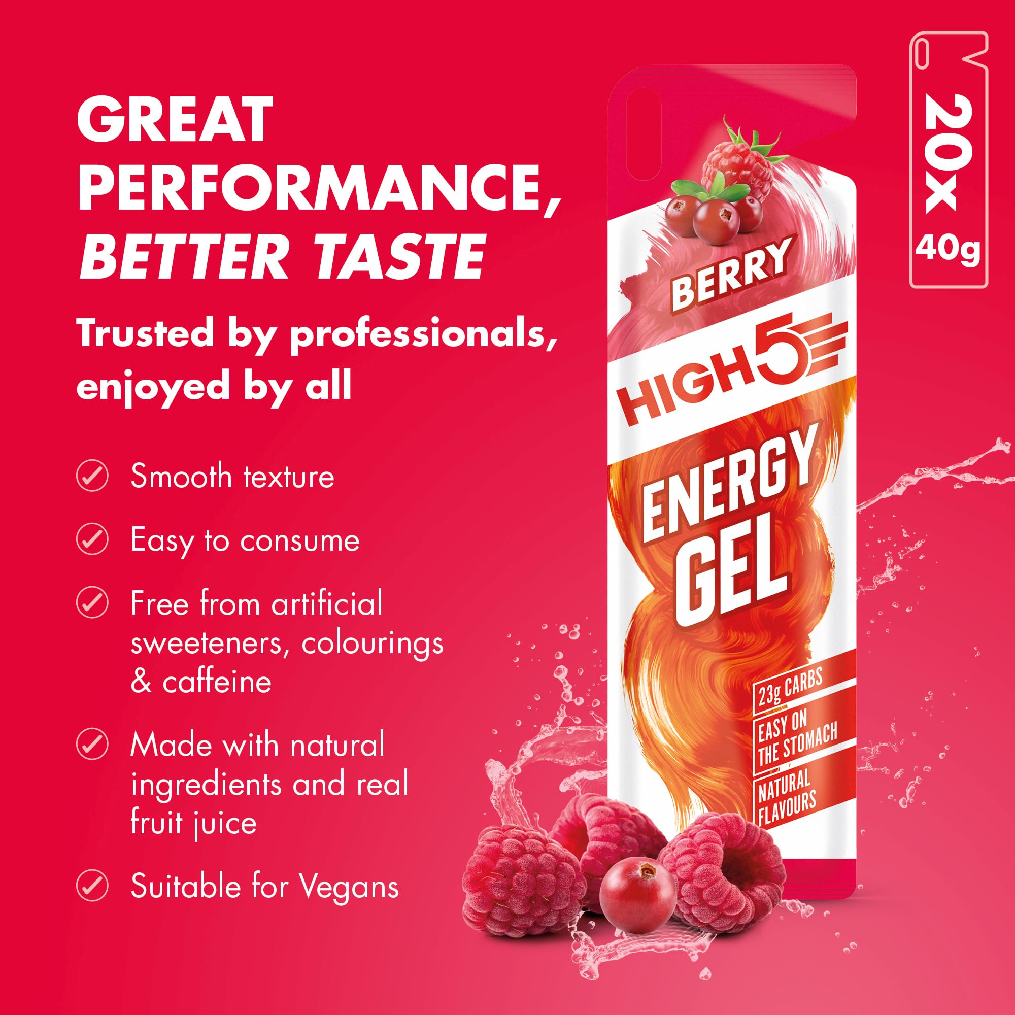 HIGH5 Energy Gel - Carb Gels for Running & Cycling - 23g Carbs, Vegan, Caffeine-Free - Berry (6 x 40g) 5
