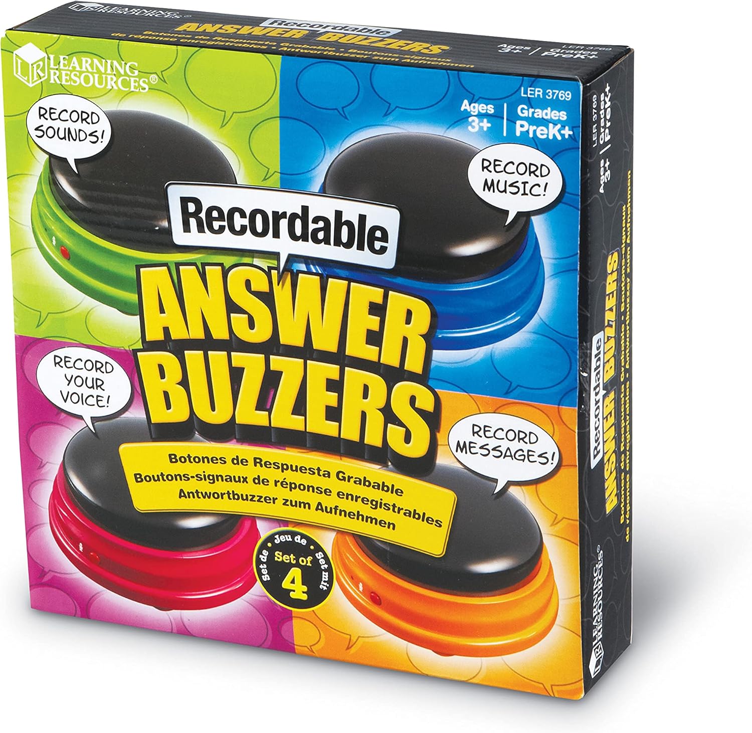 Learning Resources Recordable Answer Buzzers - 7-Second Sound Recording, 4-Color Set, Ages 3+ 6